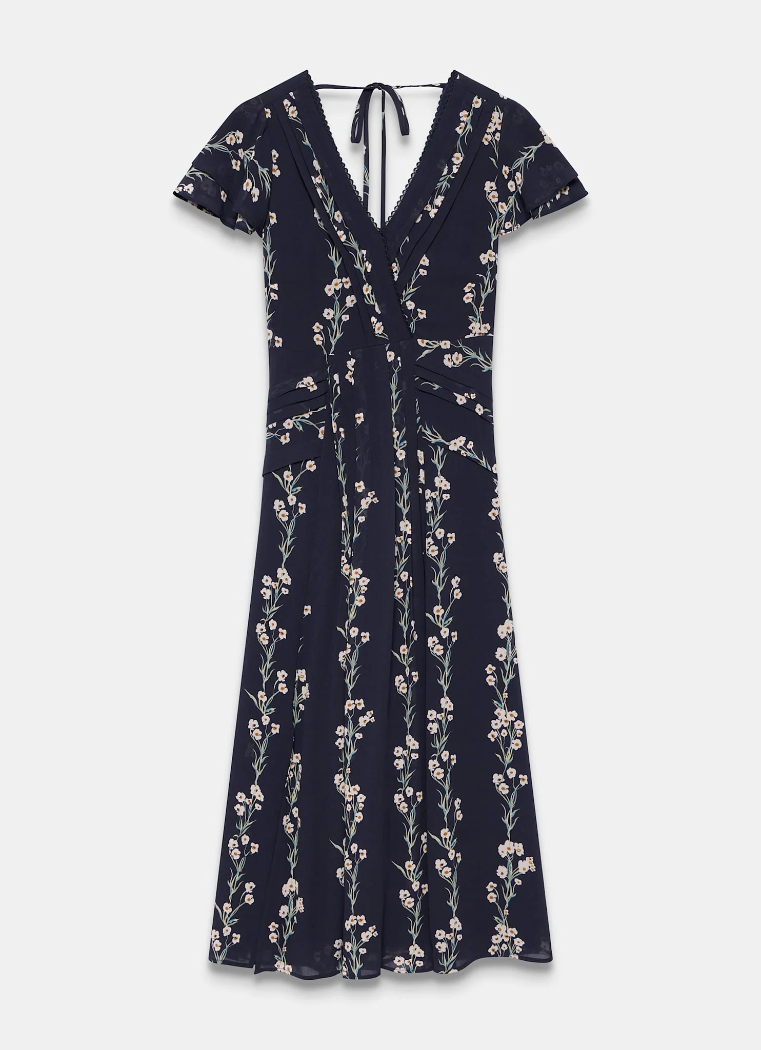Navy Floral Print Midi Dress - Image 7