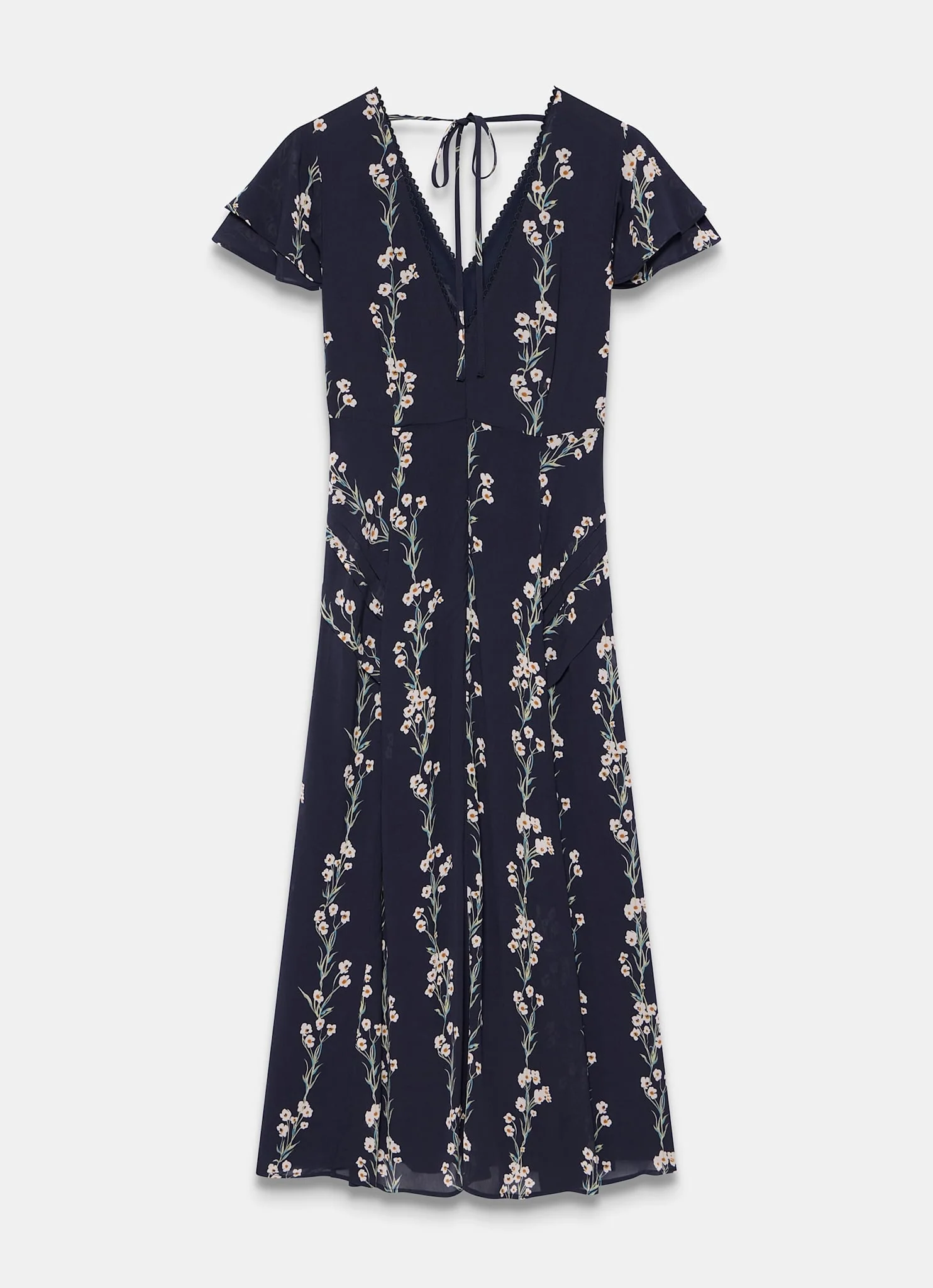Navy Floral Print Midi Dress - Image 8