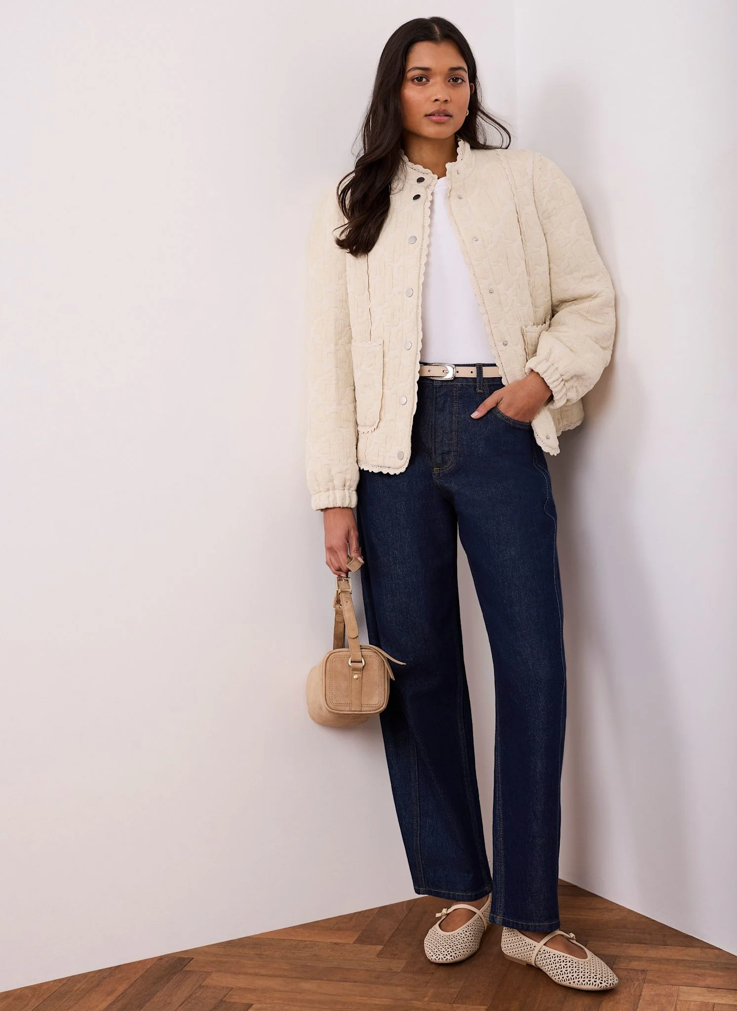 Cream Floral Jacquard Quilted Jacket - Image 2