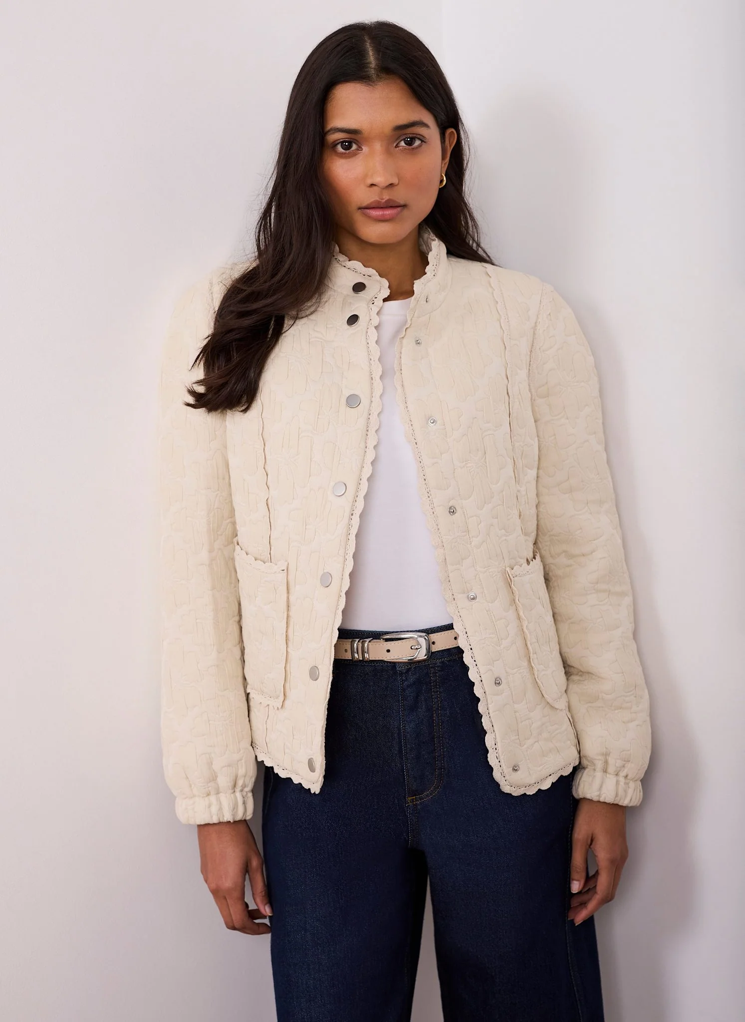 Cream Floral Jacquard Quilted Jacket - Image 3