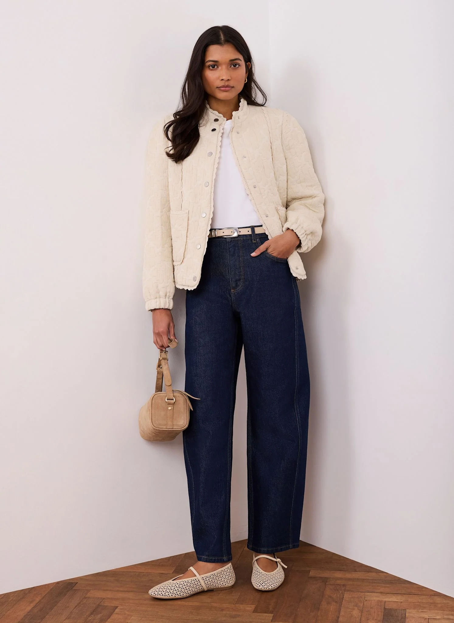 Cream Floral Jacquard Quilted Jacket - Image 5