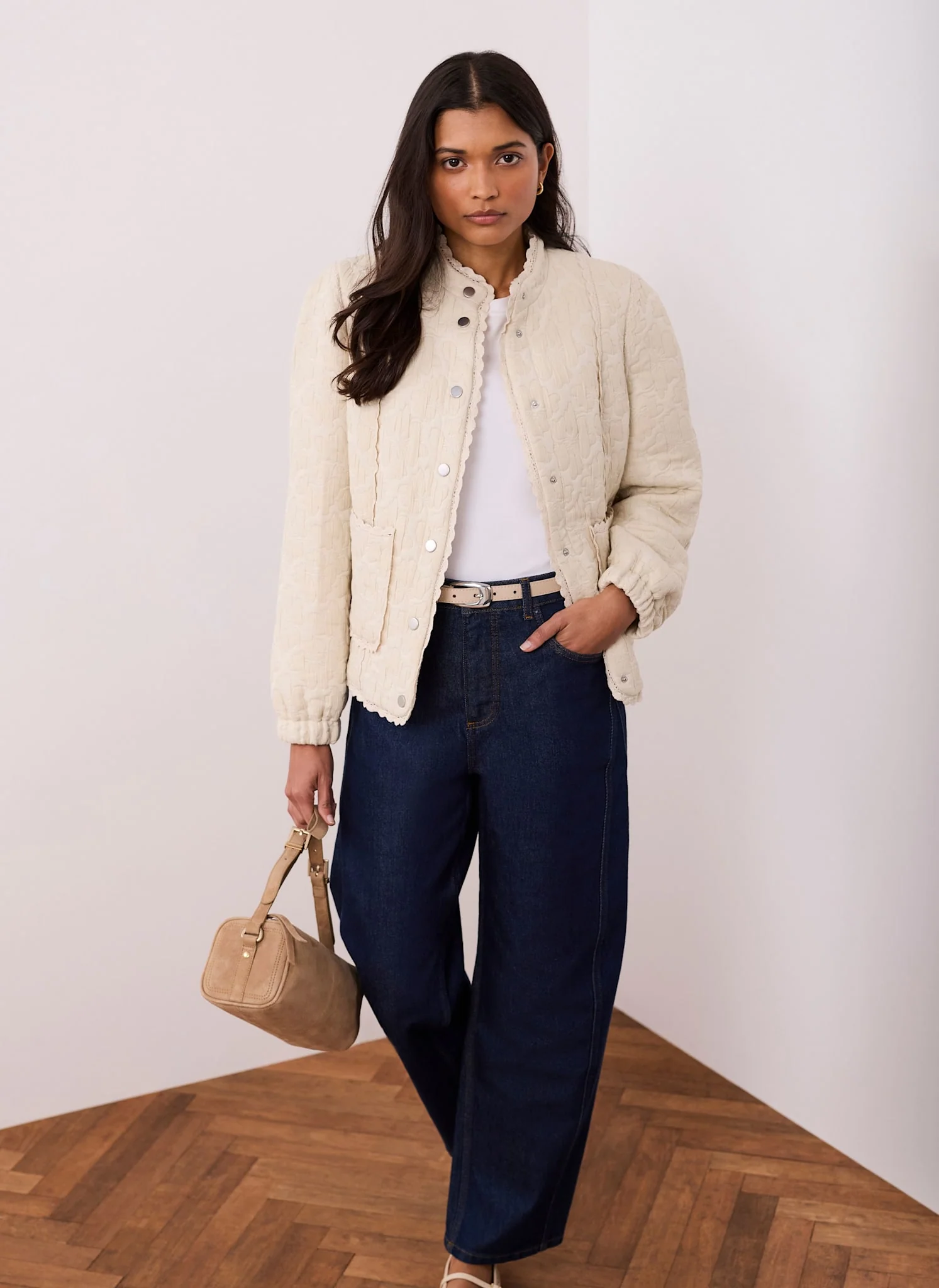 Cream Floral Jacquard Quilted Jacket - Image 6