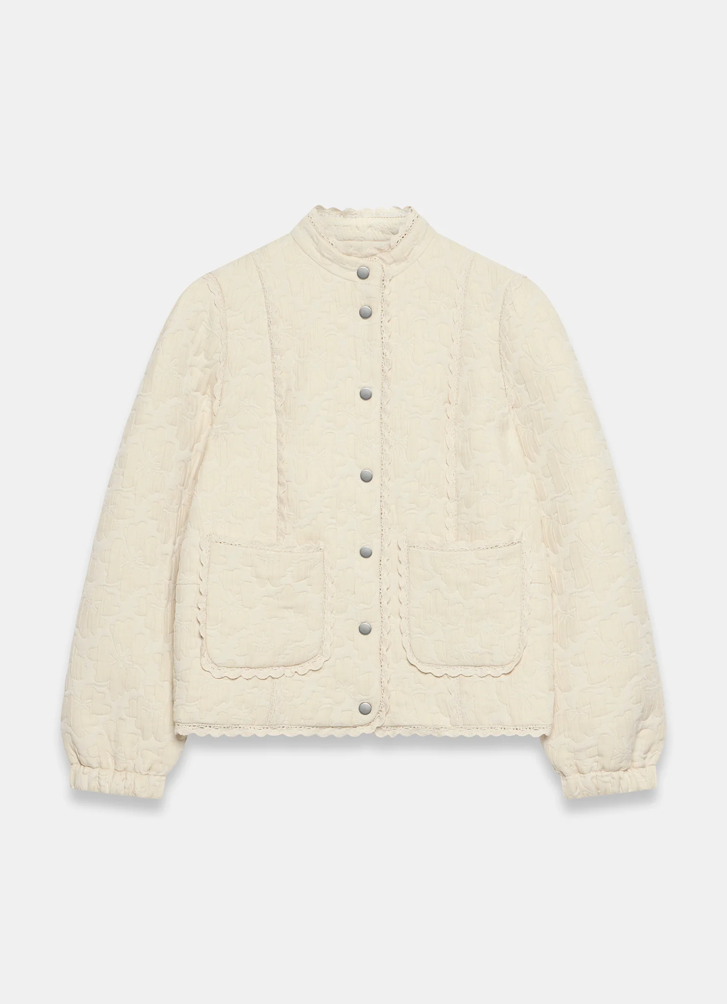 Cream Floral Jacquard Quilted Jacket - Image 7