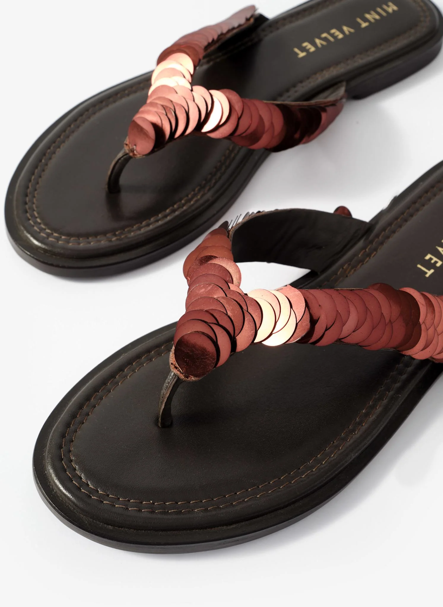 Freya Brown Sequin Flip Flop Sandals - Image 5