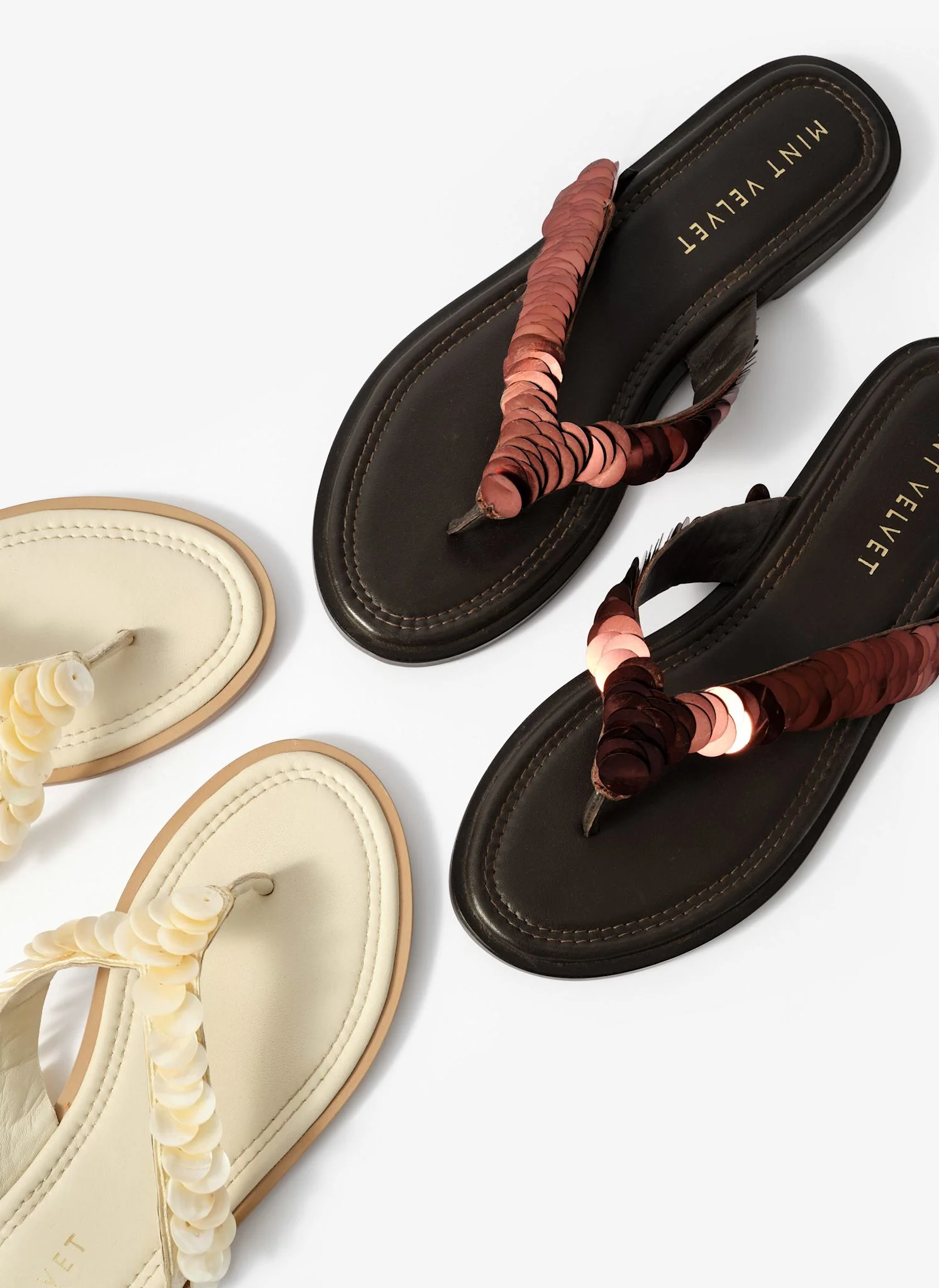 Freya Brown Sequin Flip Flop Sandals - Image 6