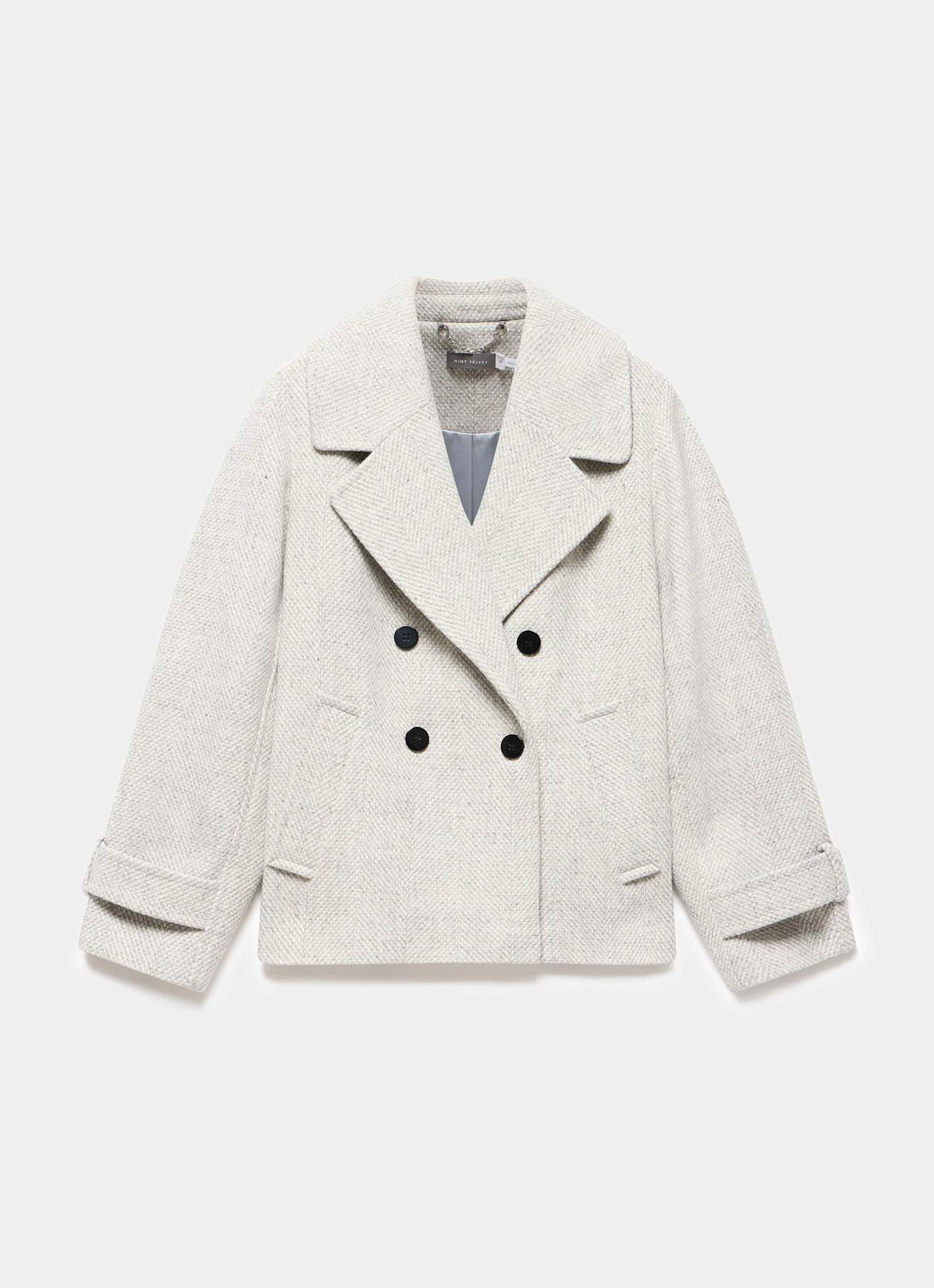 Grey Double Breasted Textured Coat - Image 6