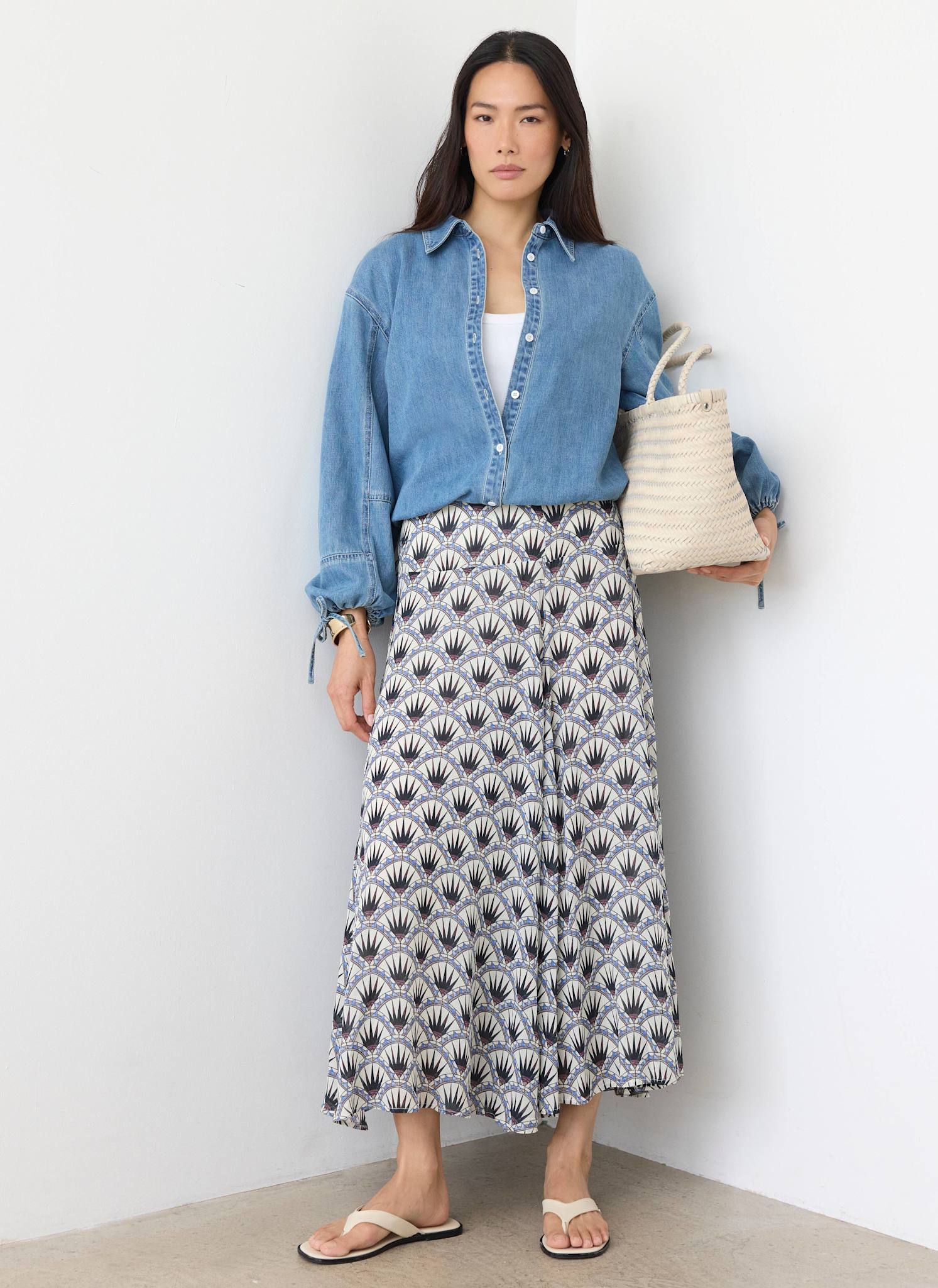 Blue Geo Print Drop Waist Maxi Skirt - Image 2