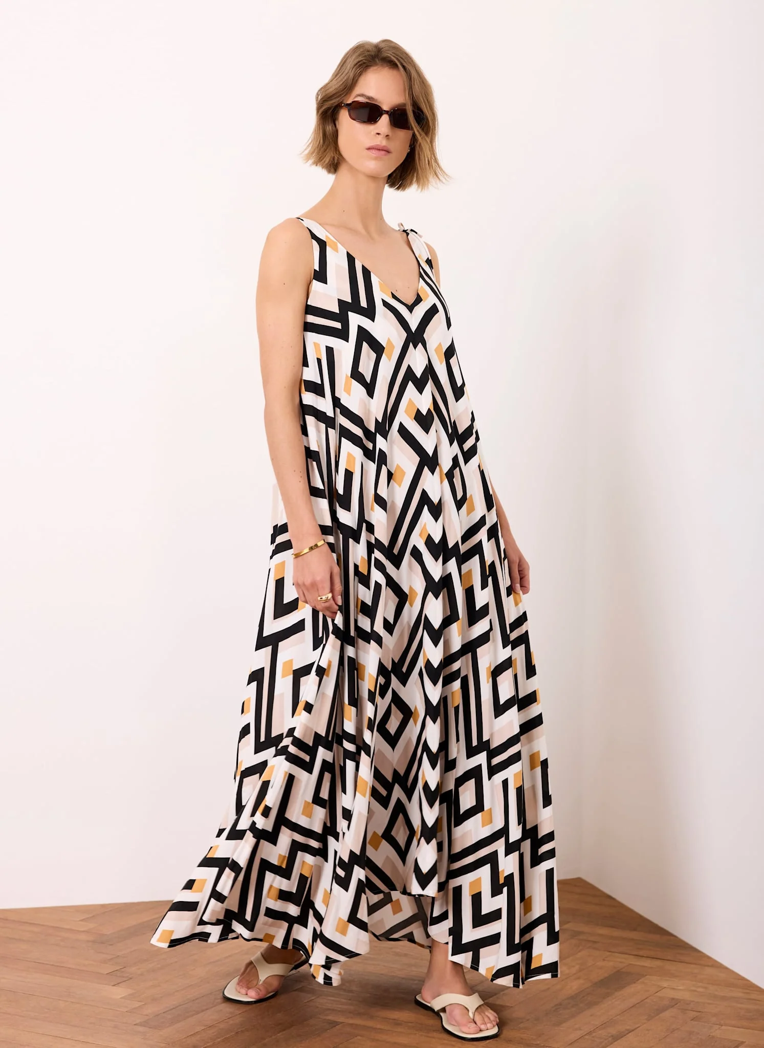 Black Geo Print Midi Dress - Image 3