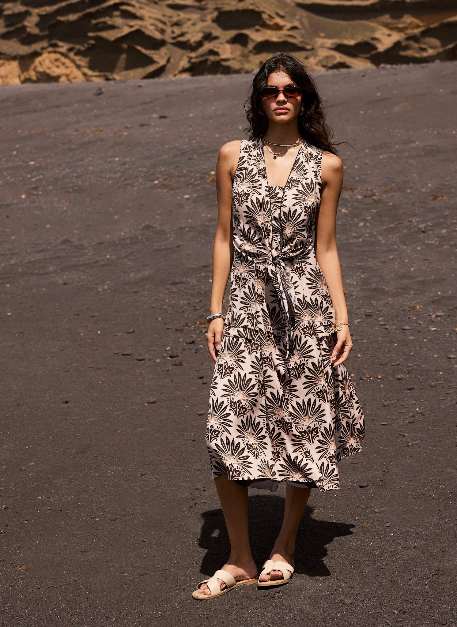 Neutral Geo Print Midi Dress - Image 2