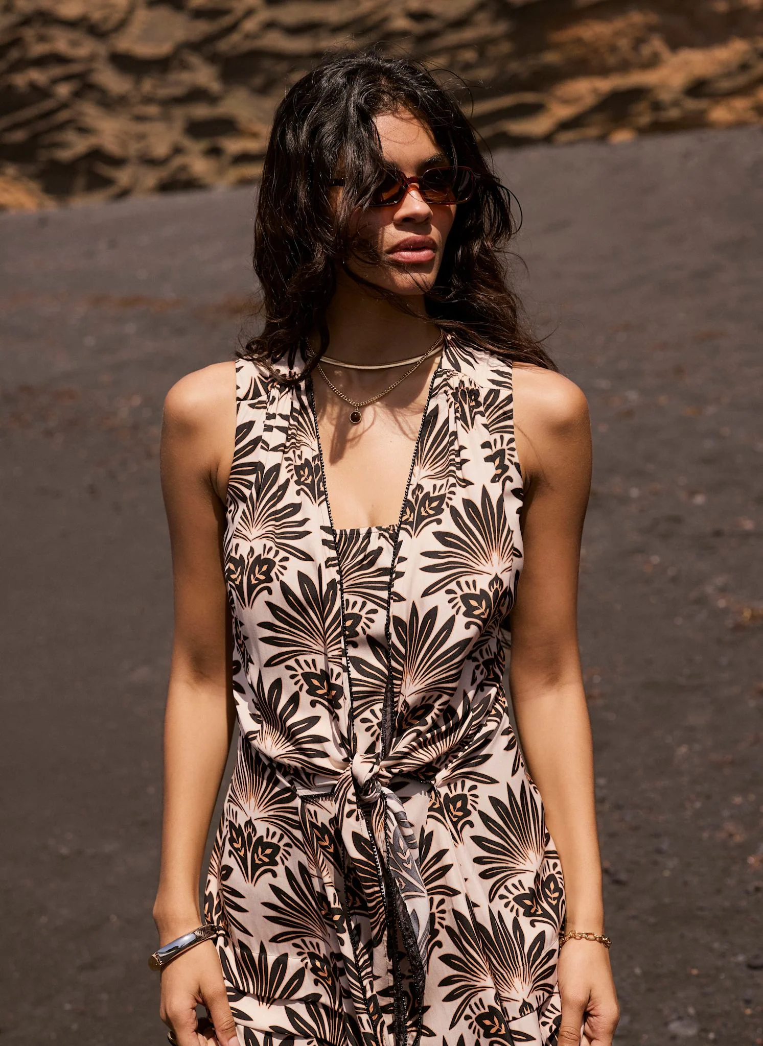 Neutral Geo Print Midi Dress - Image 3
