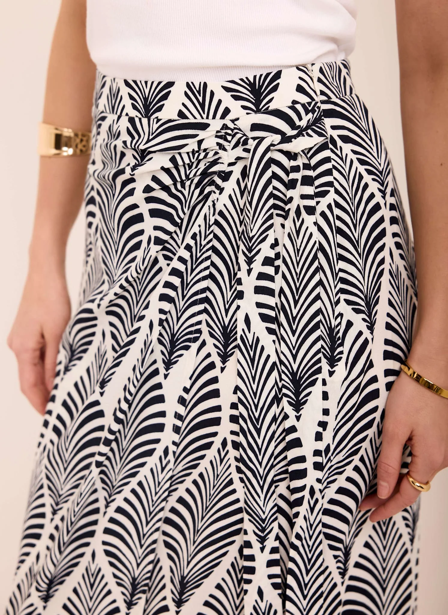 Navy Leaf Print Wrap Midi Skirt - Image 4