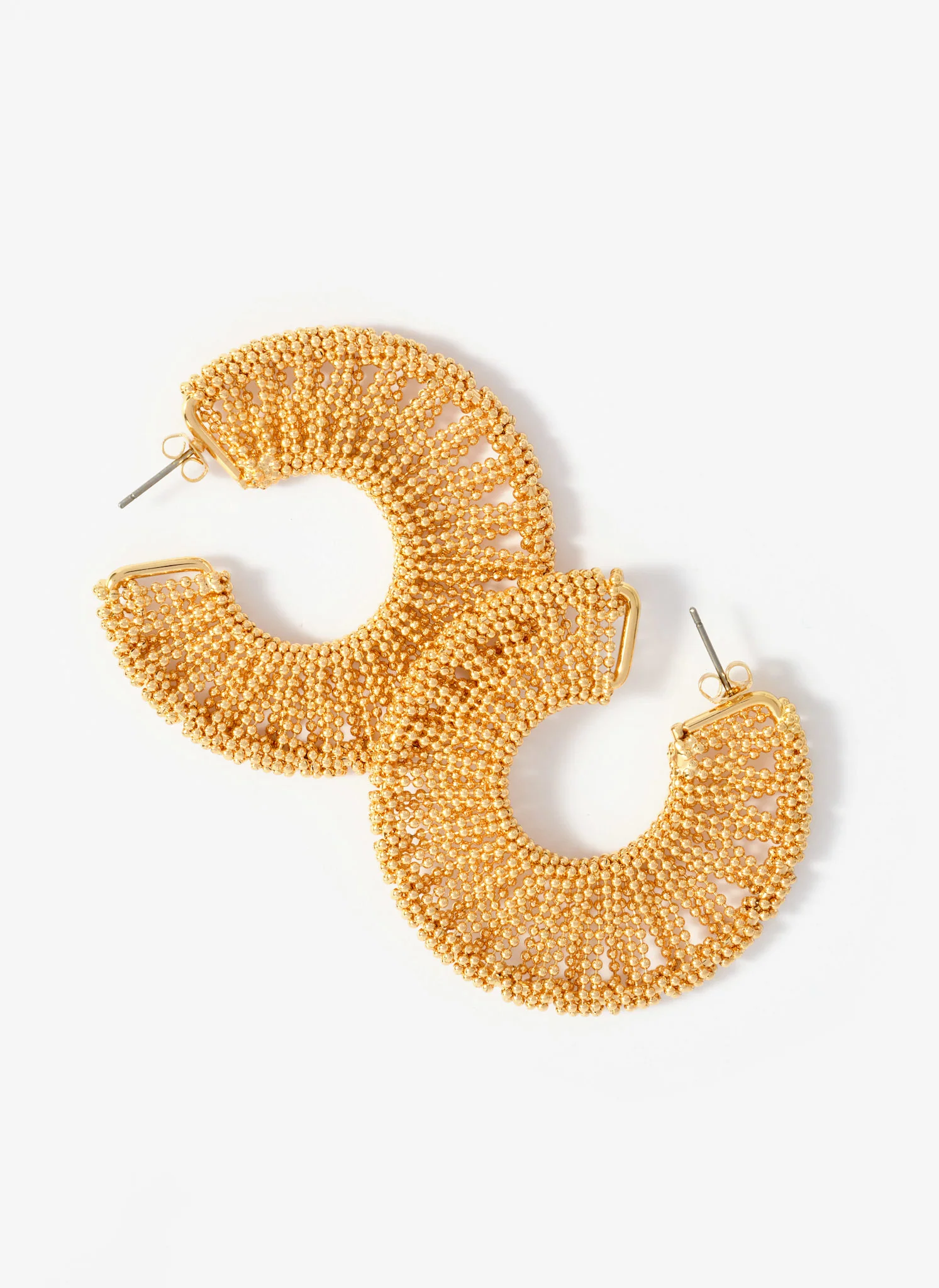Gold Tone Beaded Hoop Earrings - Image 3