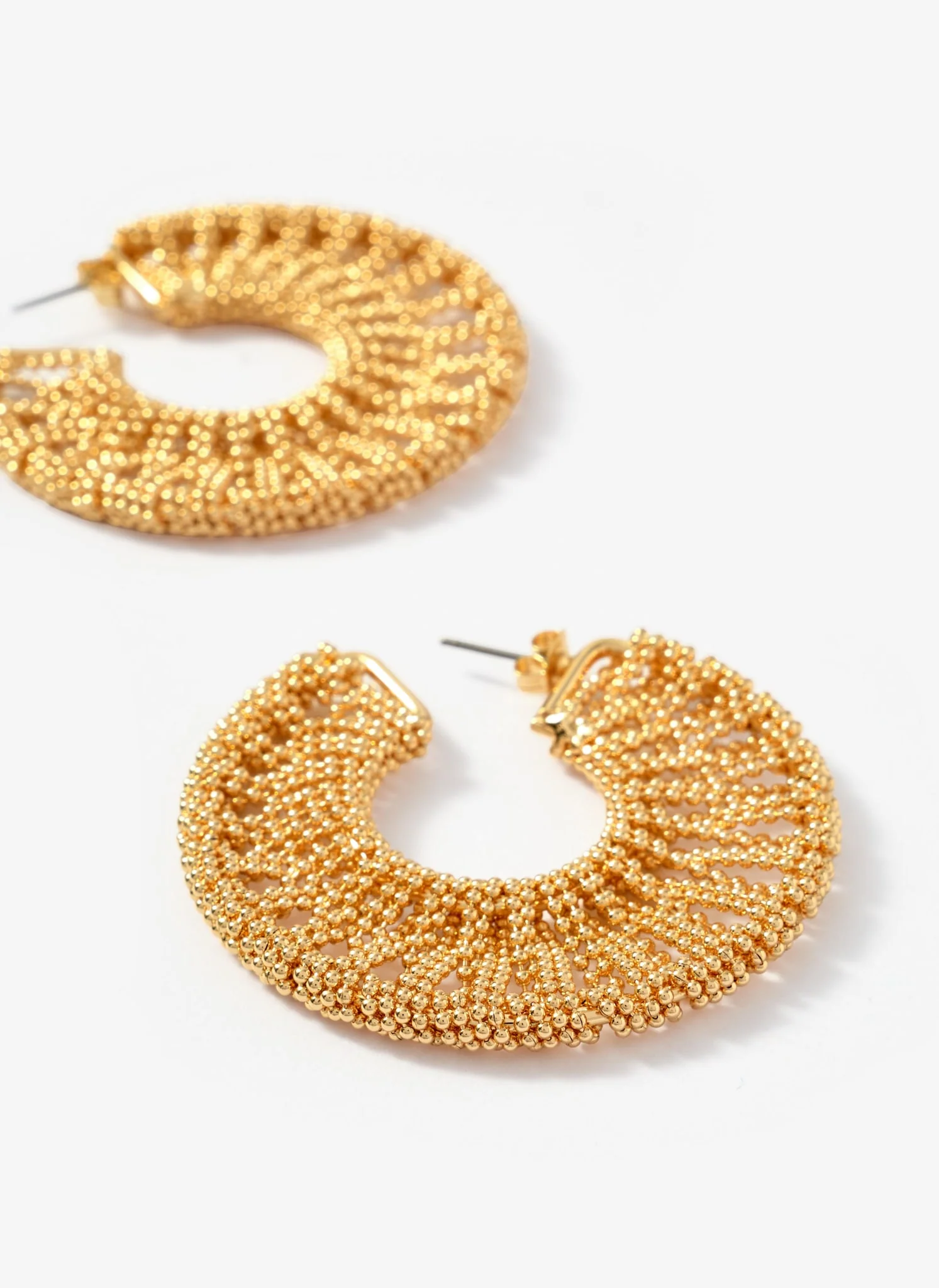 Gold Tone Beaded Hoop Earrings - Image 4