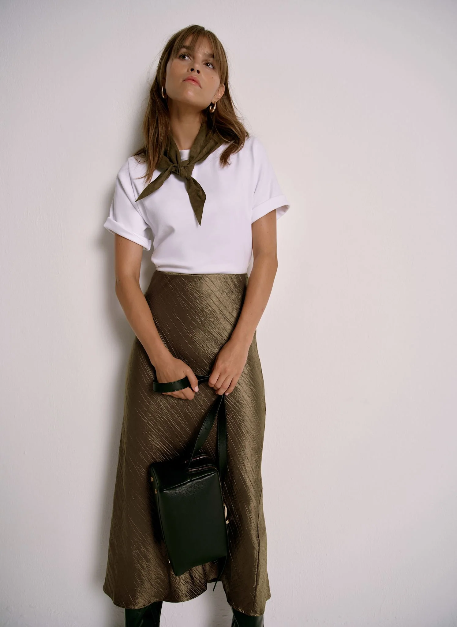 Gold Crinkle Midi Slip Skirt - Image 6