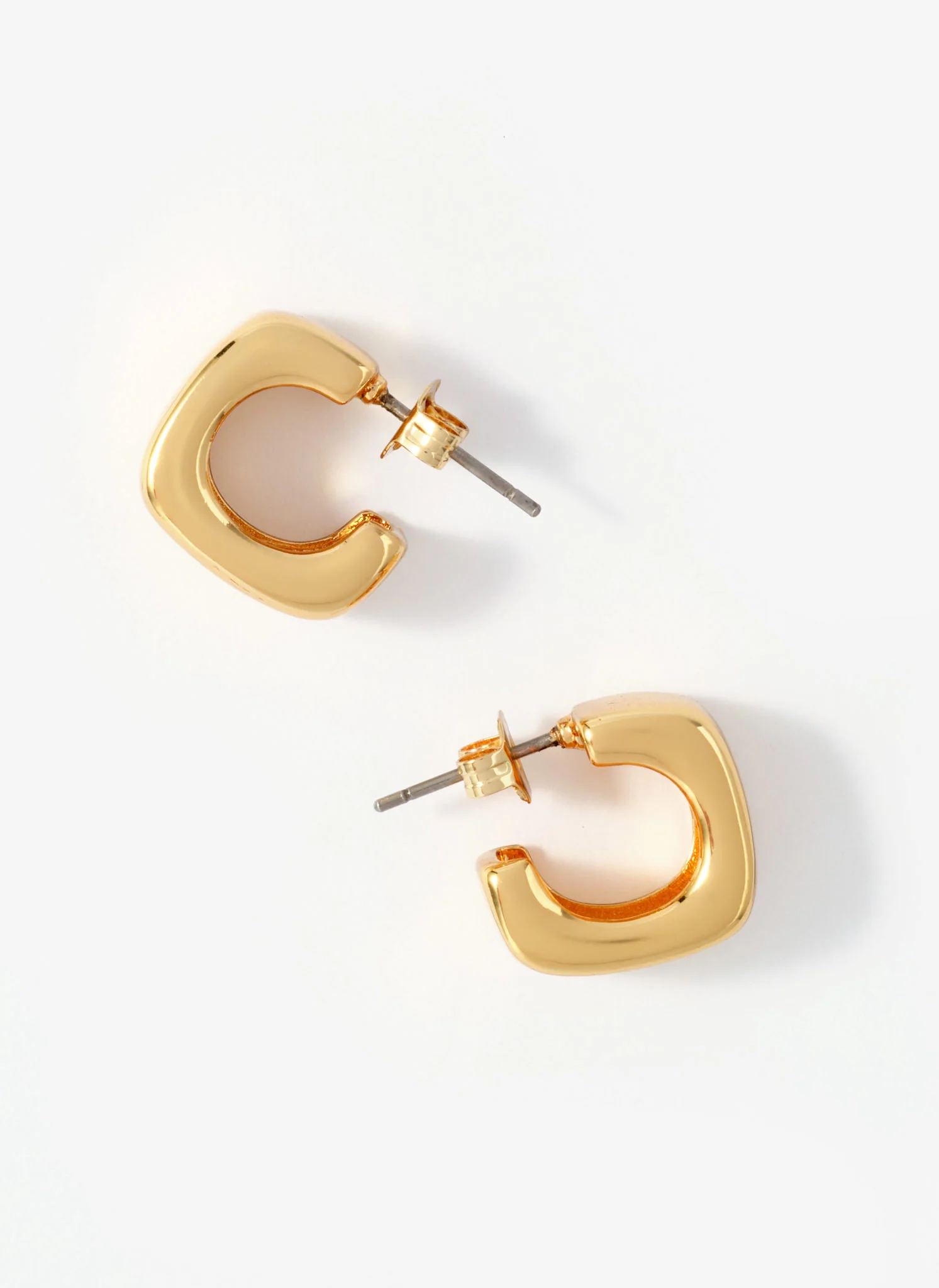 Gold Tone Mini Rounded Square Hoop Earrings - Image 3