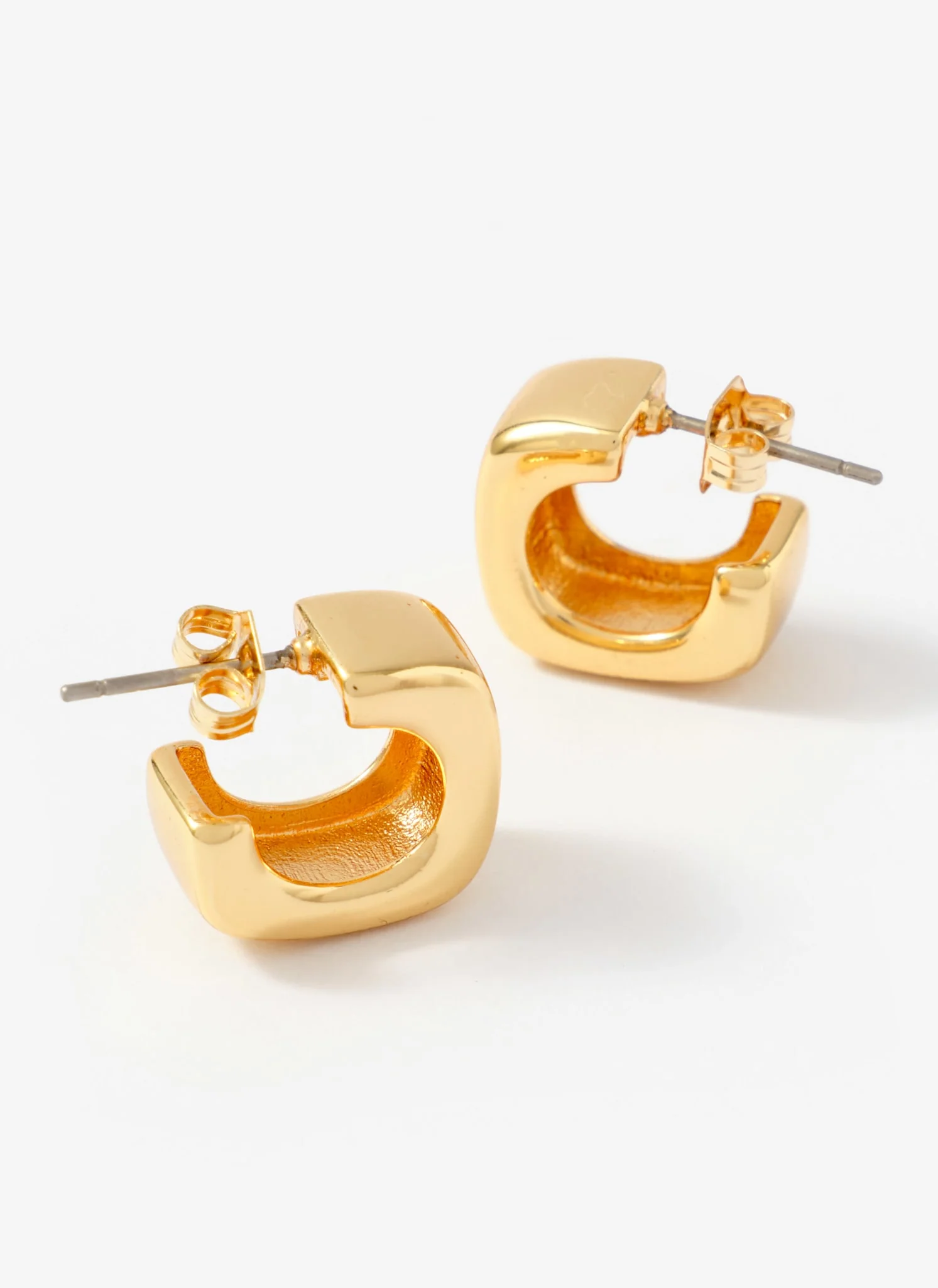 Gold Tone Mini Rounded Square Hoop Earrings - Image 4
