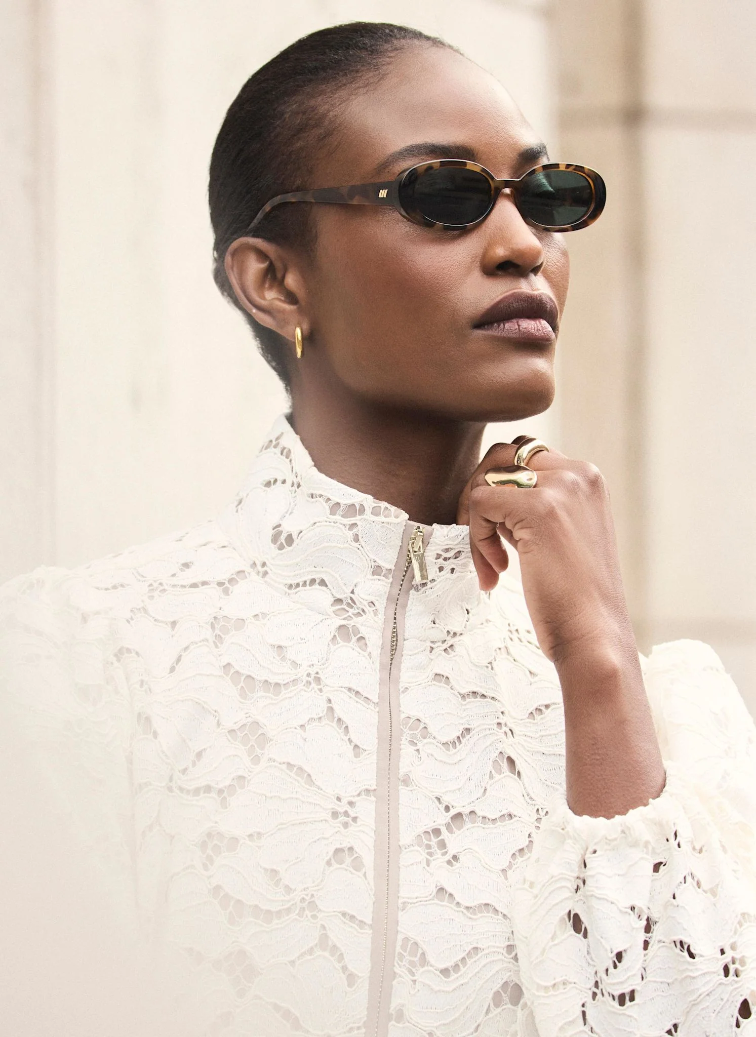 Cream Lace Half Zip Bomber Top - Image 3