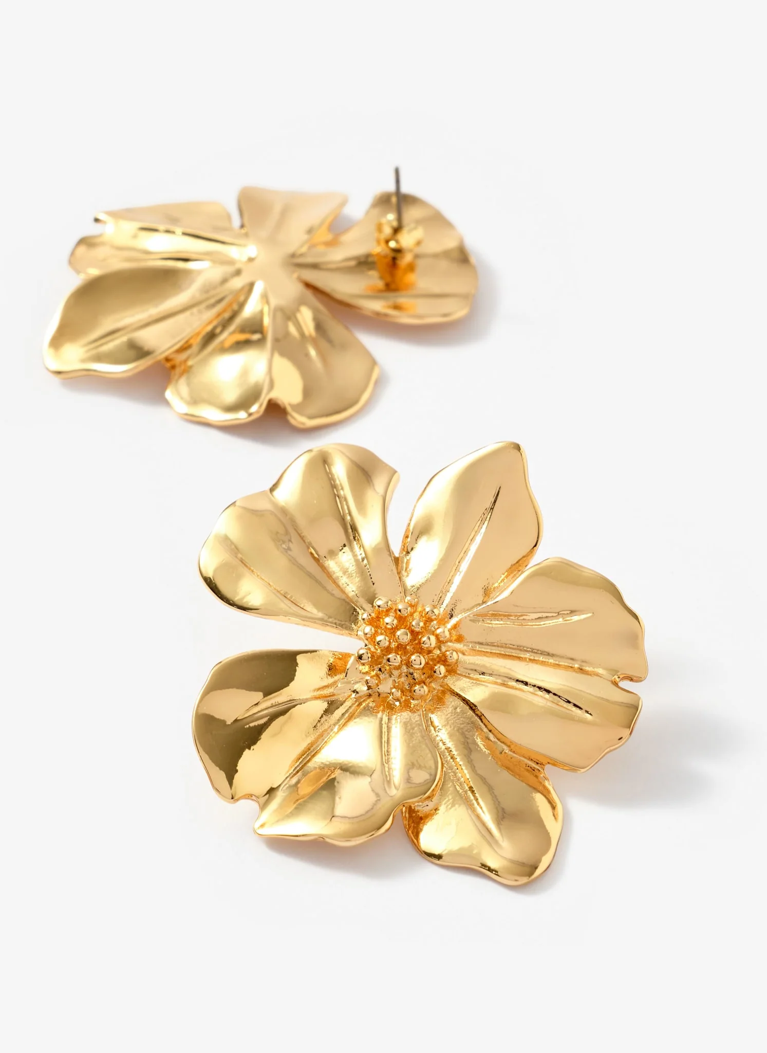 Gold Tone Statement Flower Earrings - Image 4