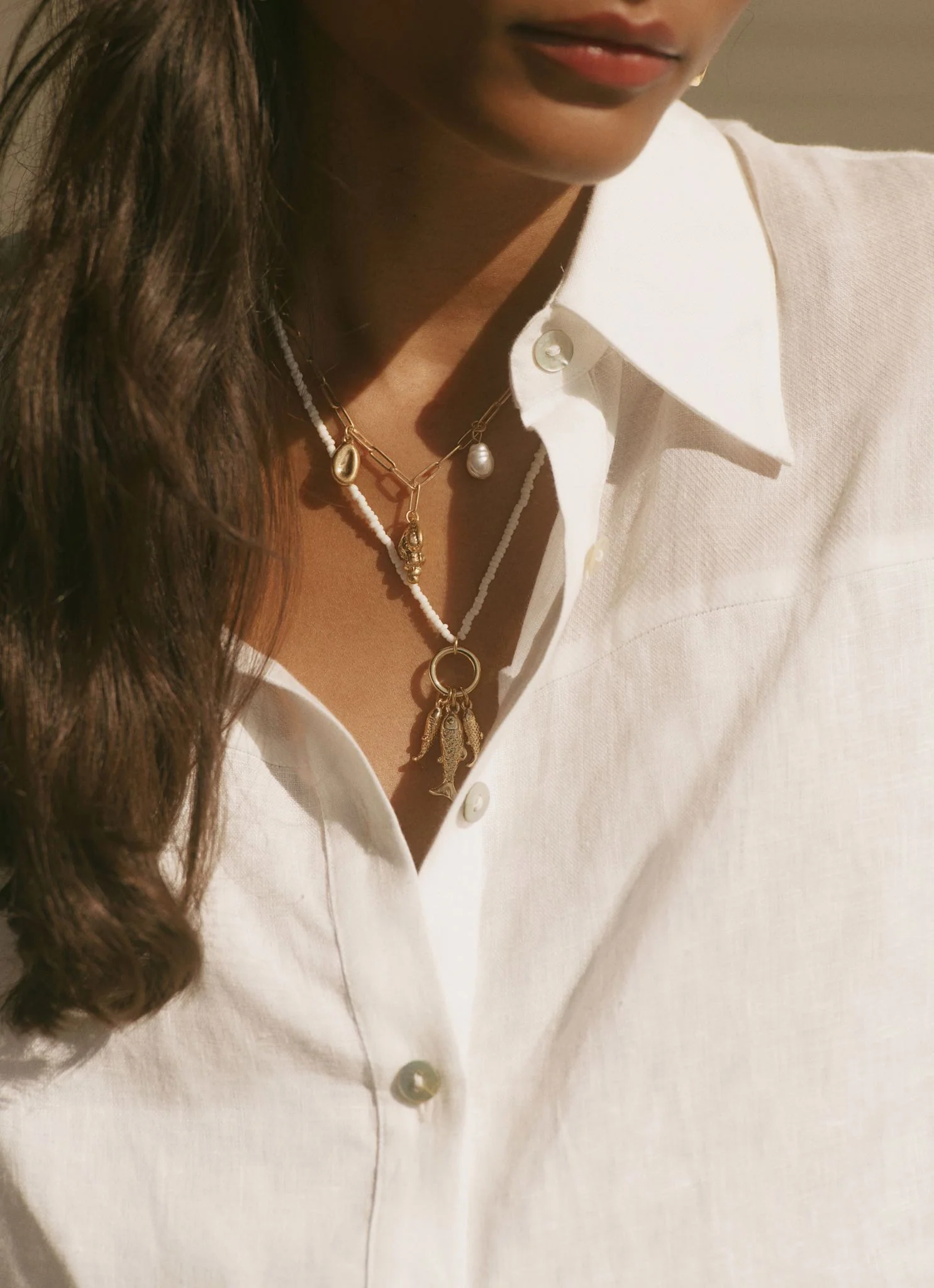 Gold Tone Fish Charm Necklace - Image 2