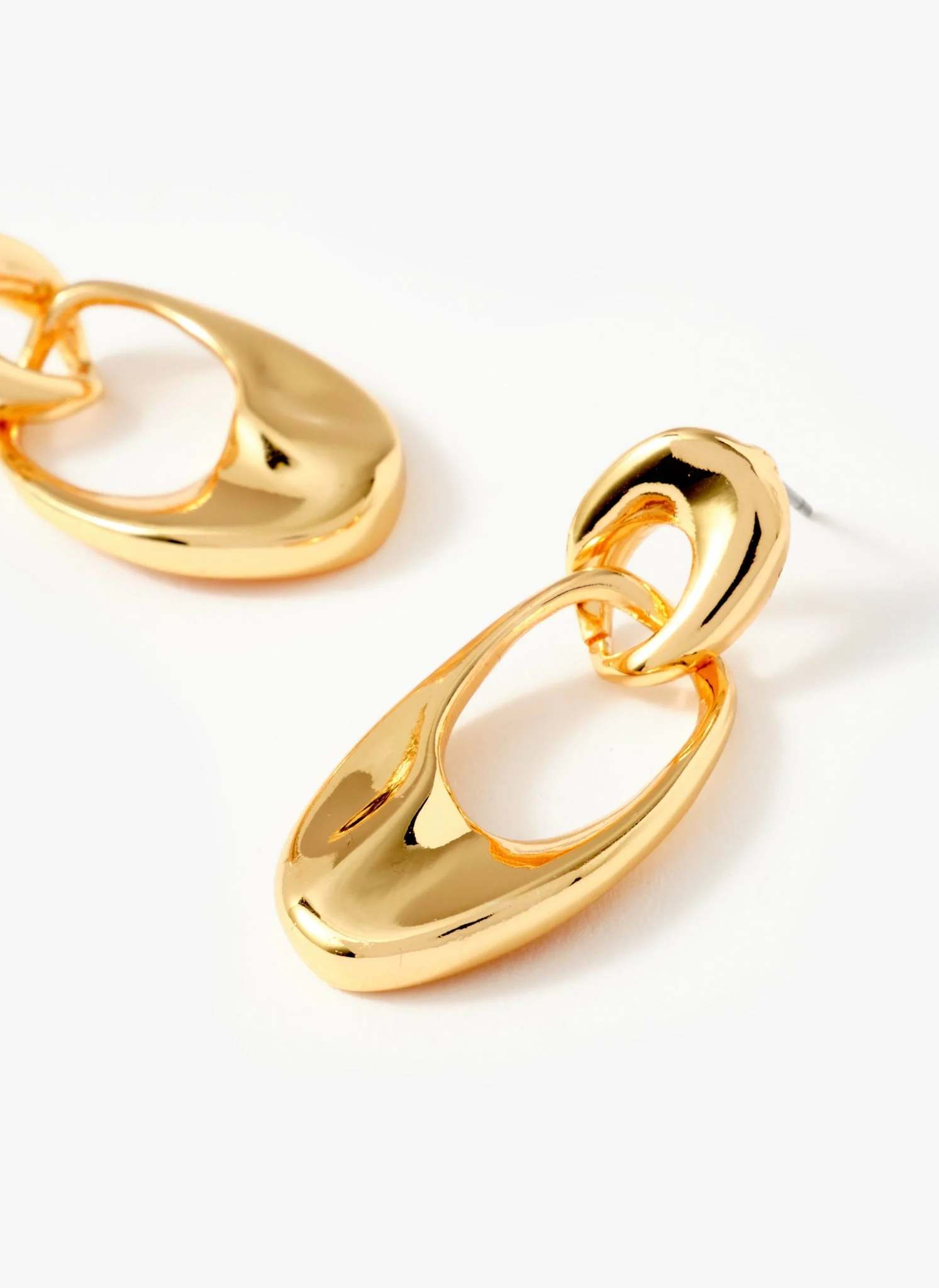 Gold Tone Hoop Link Earrings - Image 3