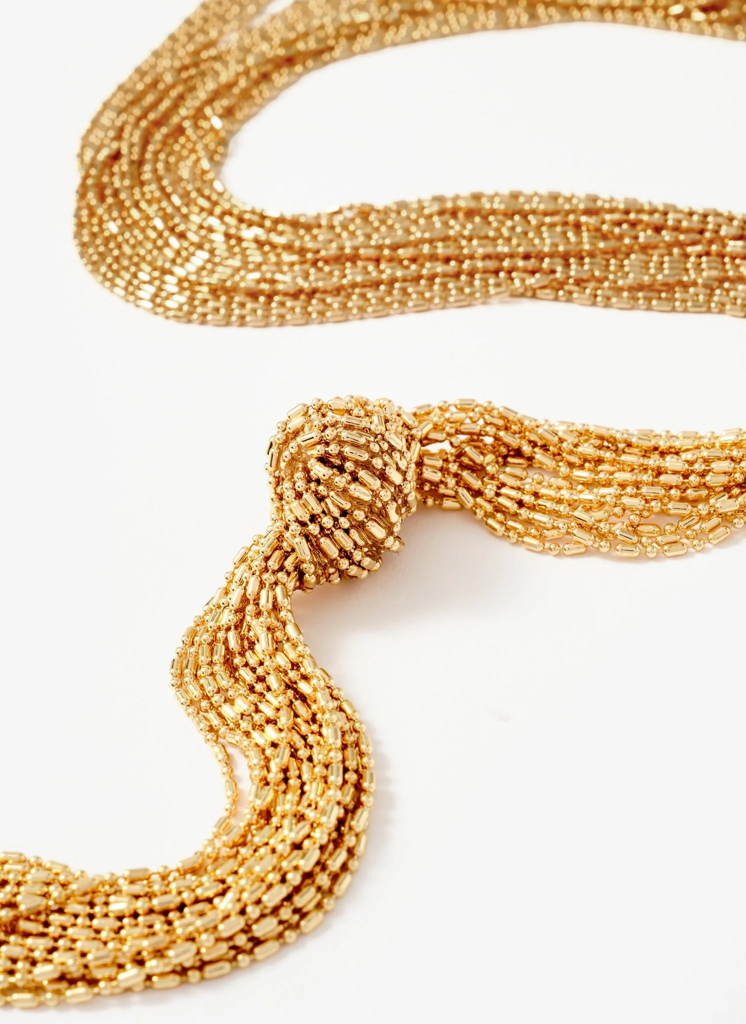 Gold Tone Long Fringe Knotted Pendant - Image 3