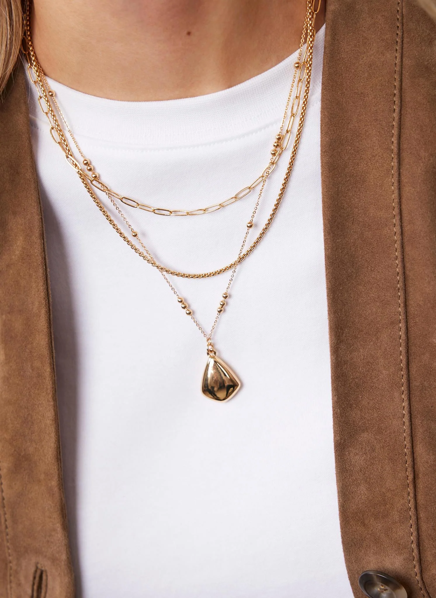 Gold Tone Triple Layered Necklace - Image 3