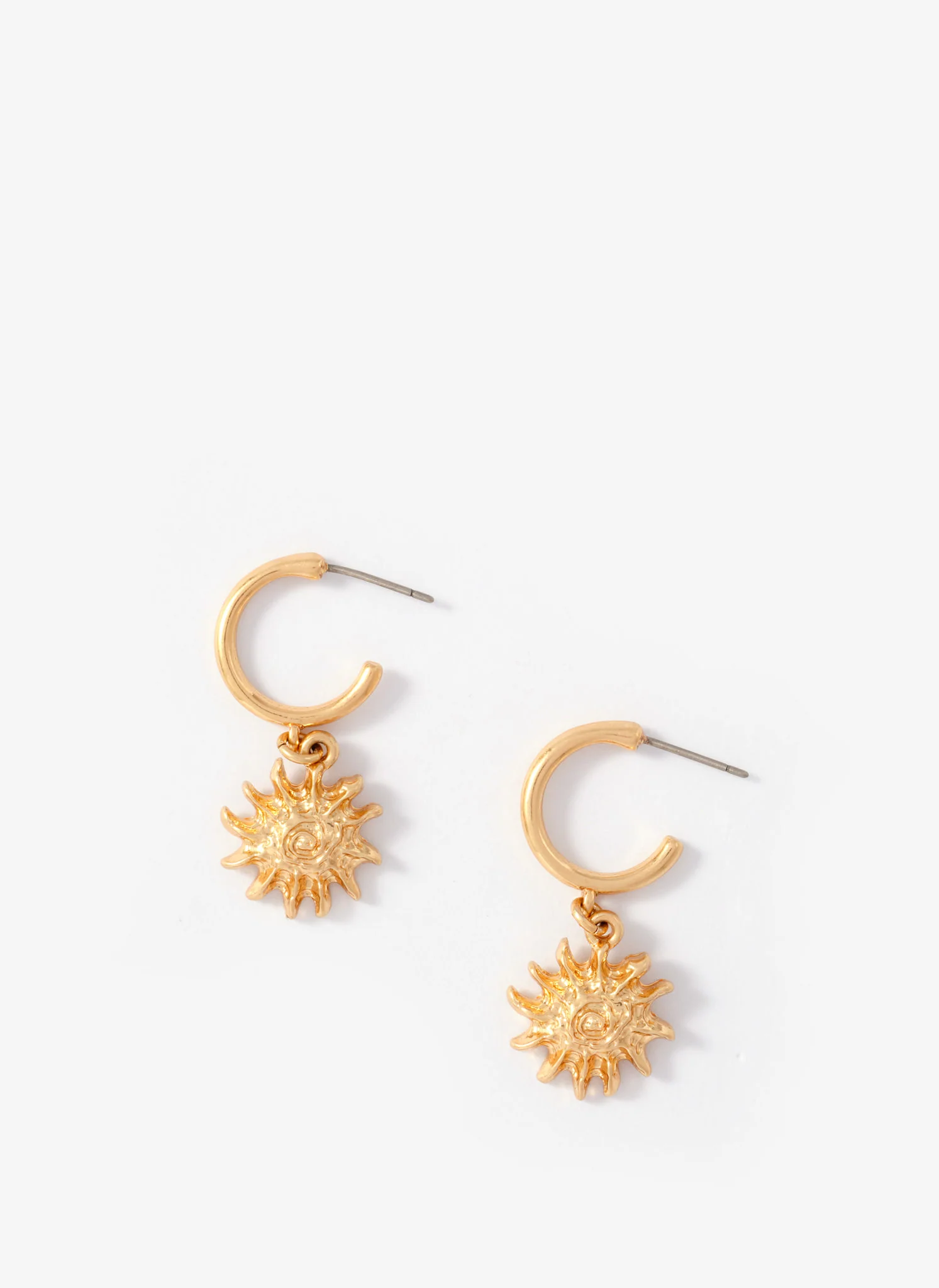 Gold Tone Mini Sun Earrings - Image 3