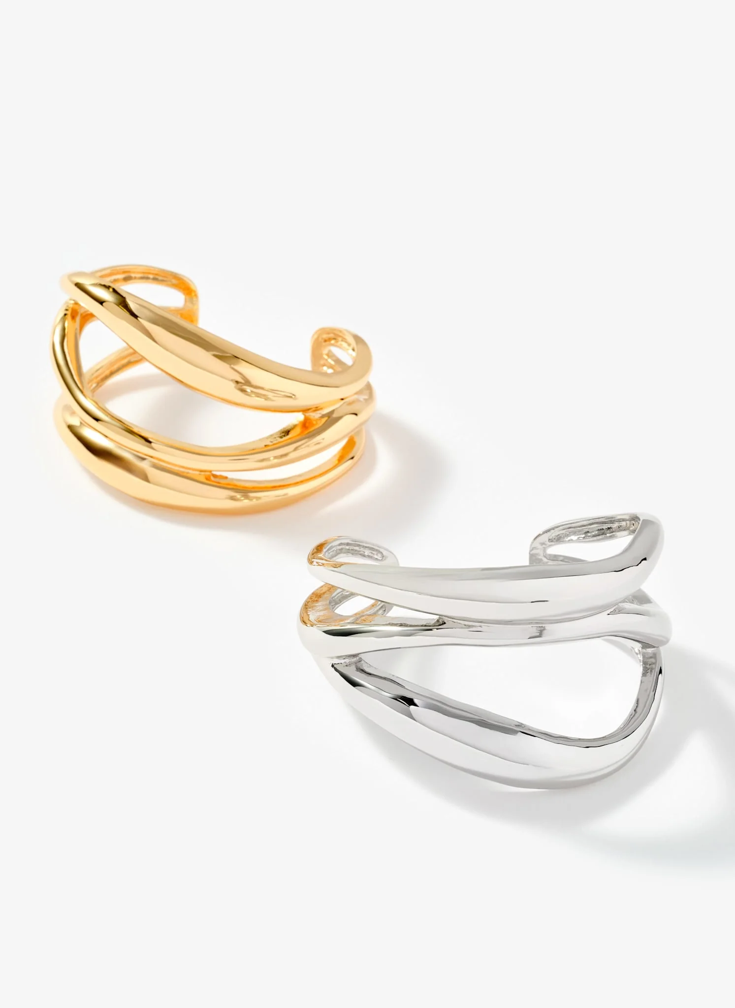 Gold Tone Sculpted Open Wave Bangle - Image 3