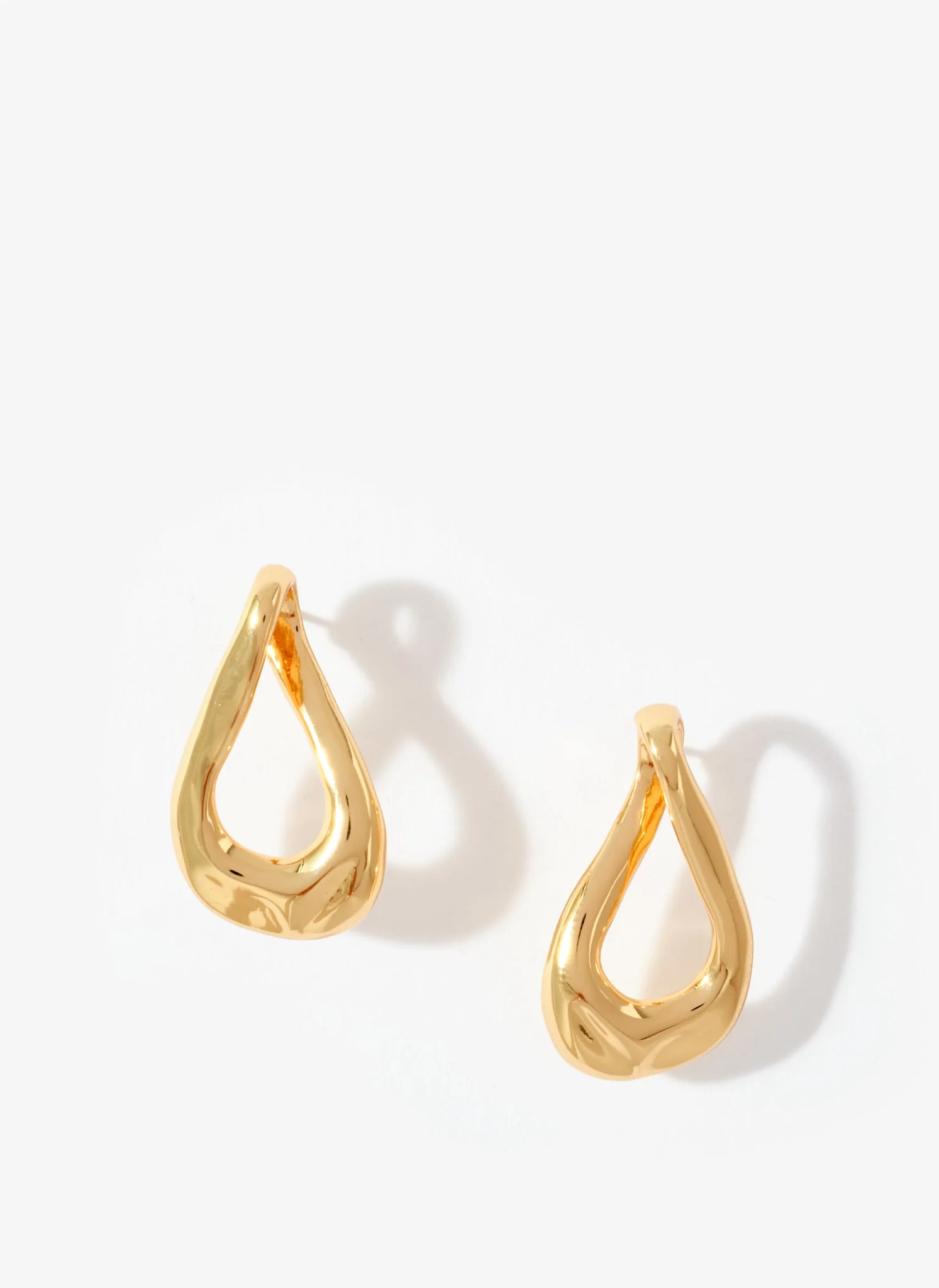 Gold Tone Sculpted Wave Earrings - Image 2