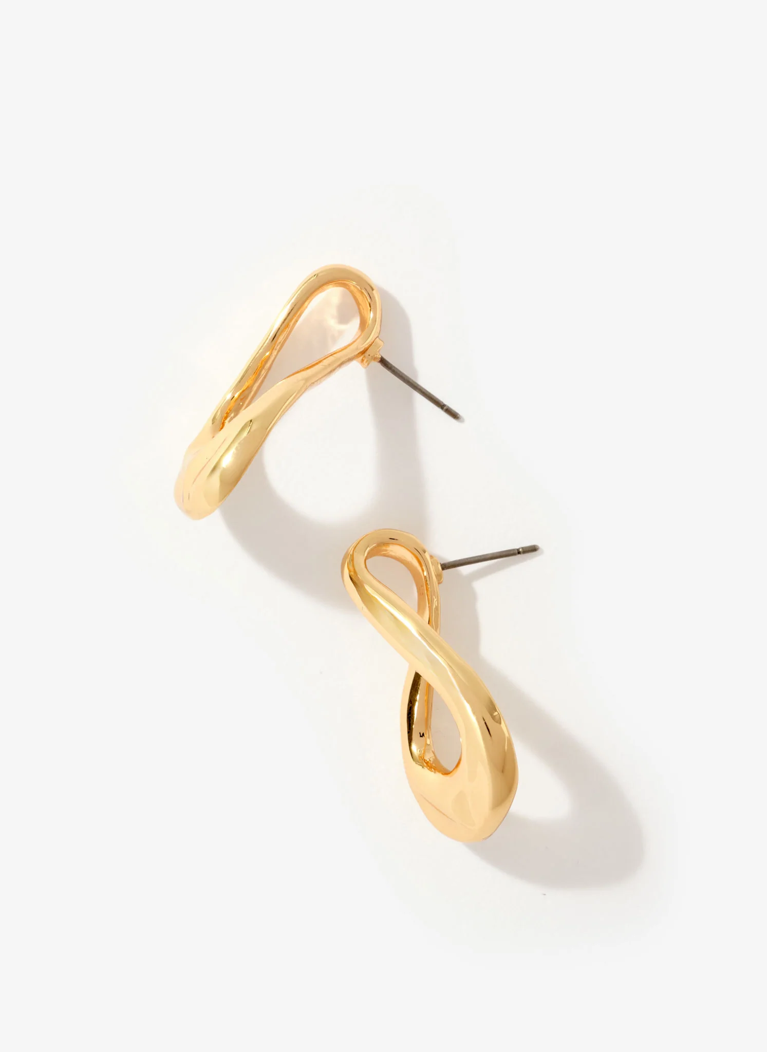 Gold Tone Sculpted Wave Earrings - Image 3