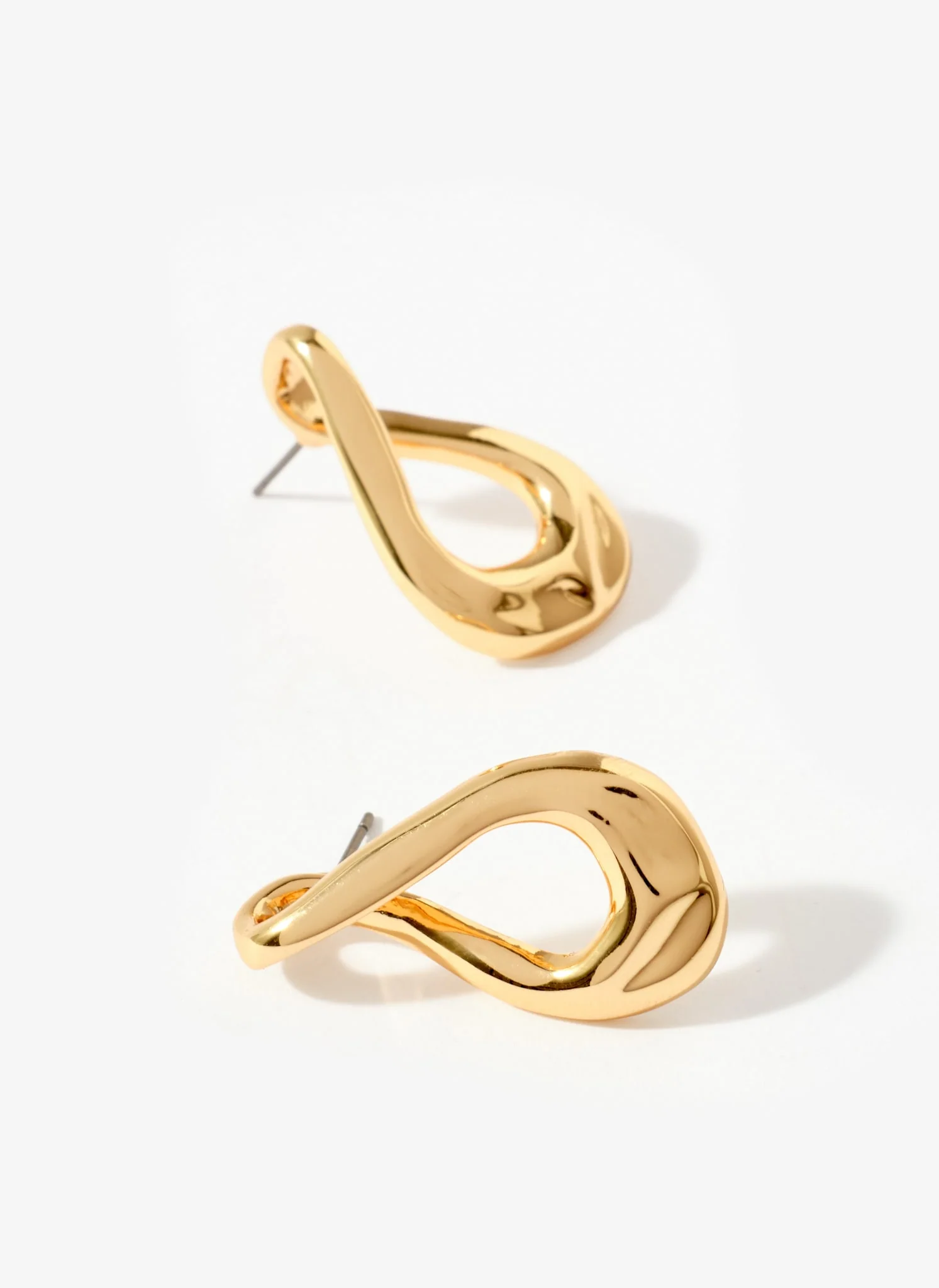 Gold Tone Sculpted Wave Earrings - Image 4