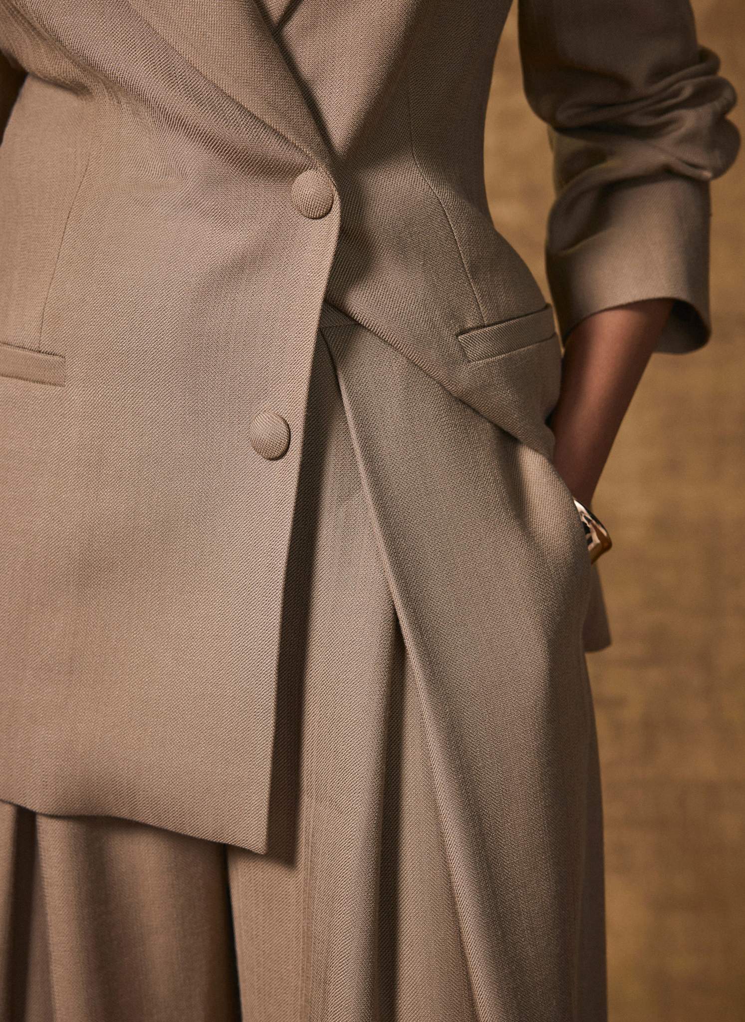 Neutral Shine Pleated Wide Trousers - Image 4