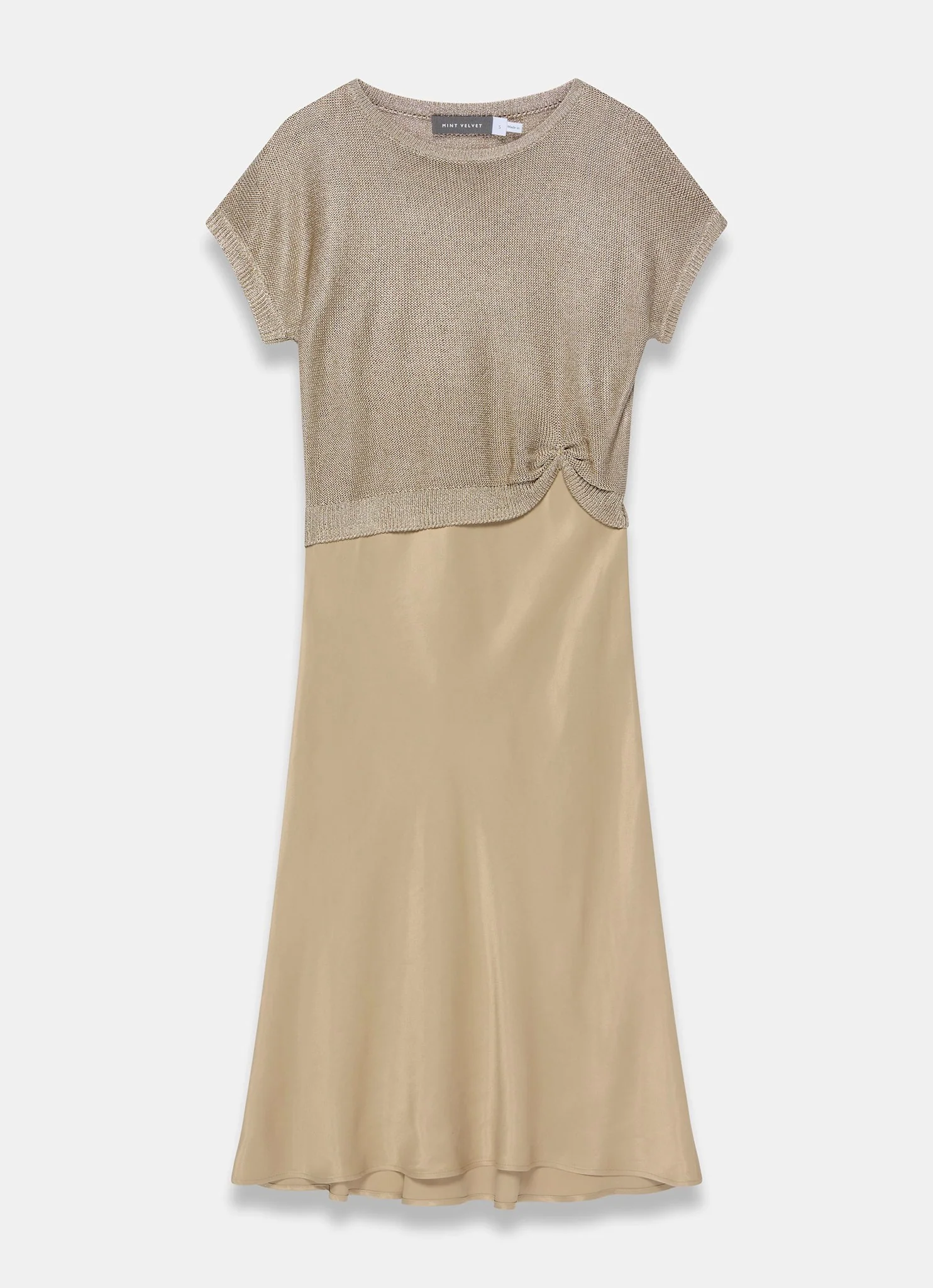 Gold Metallic Woven Mix Midi Dress - Image 7