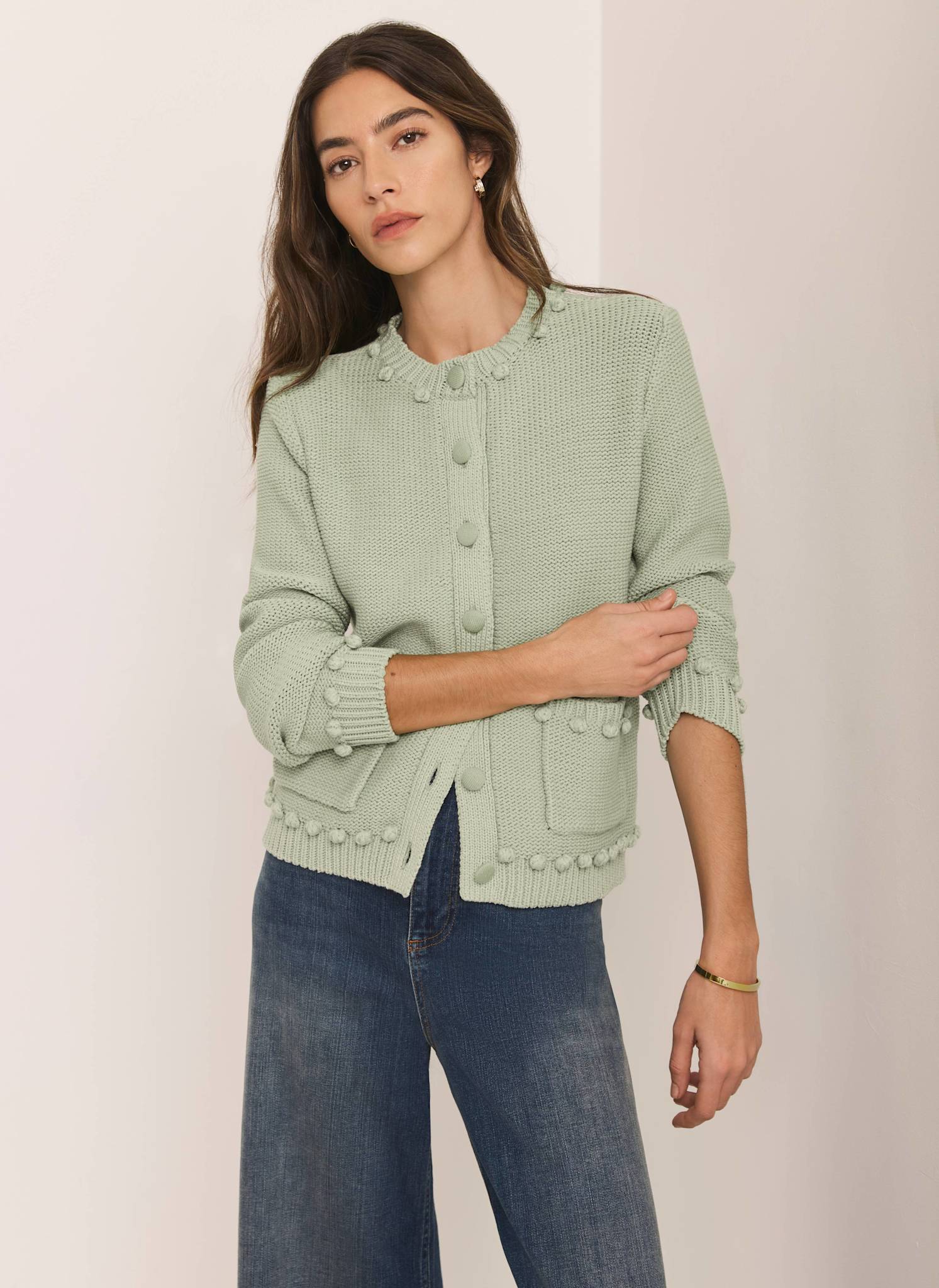 Green Bobble Detail Cardigan - Image 3