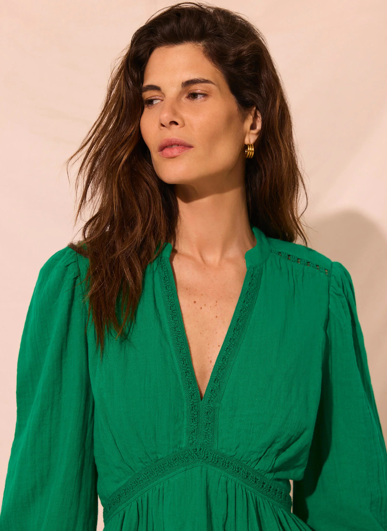 Green Cotton Cheesecloth Mini Dress - Image 5