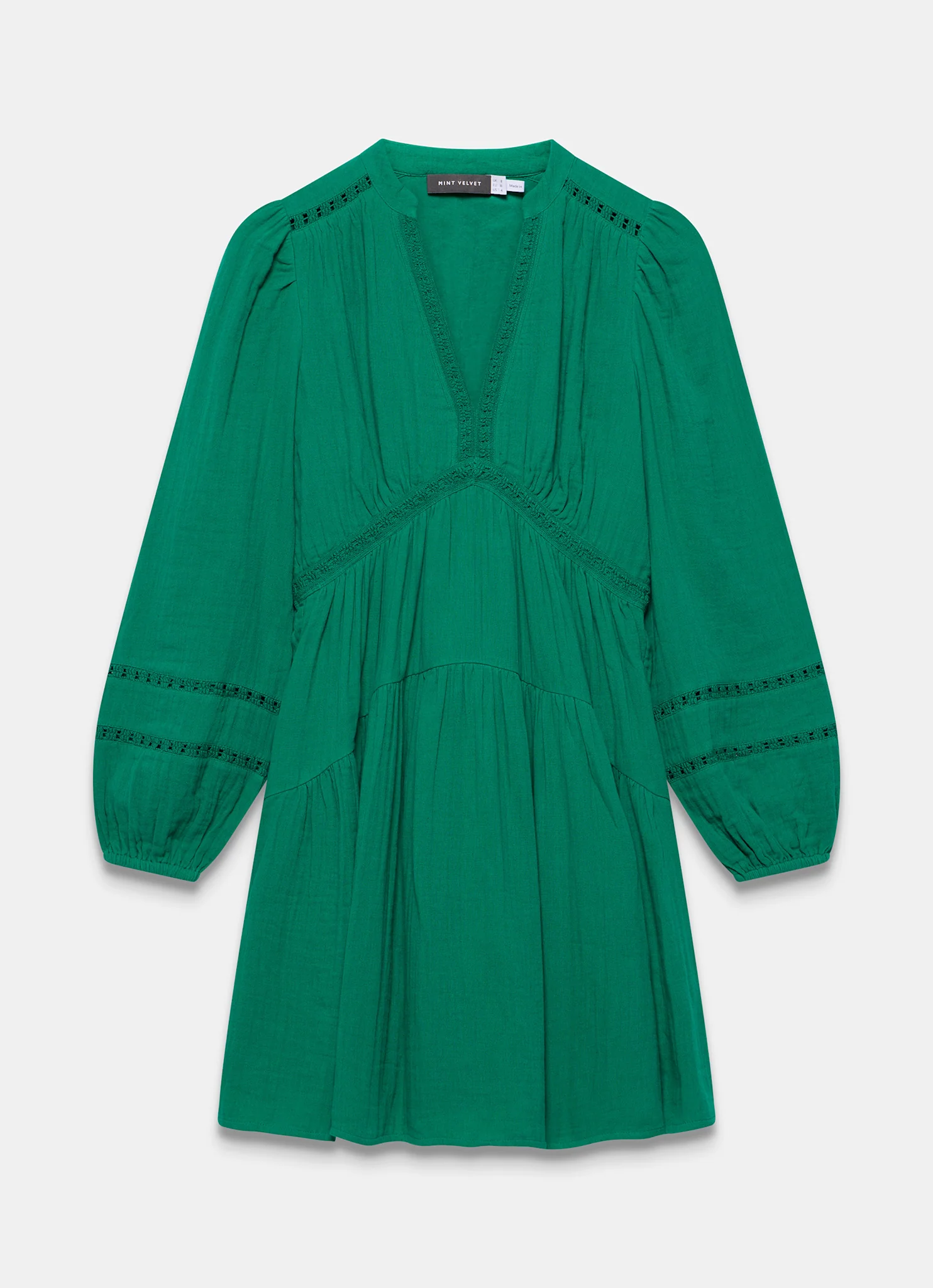 Green Cotton Cheesecloth Mini Dress - Image 6