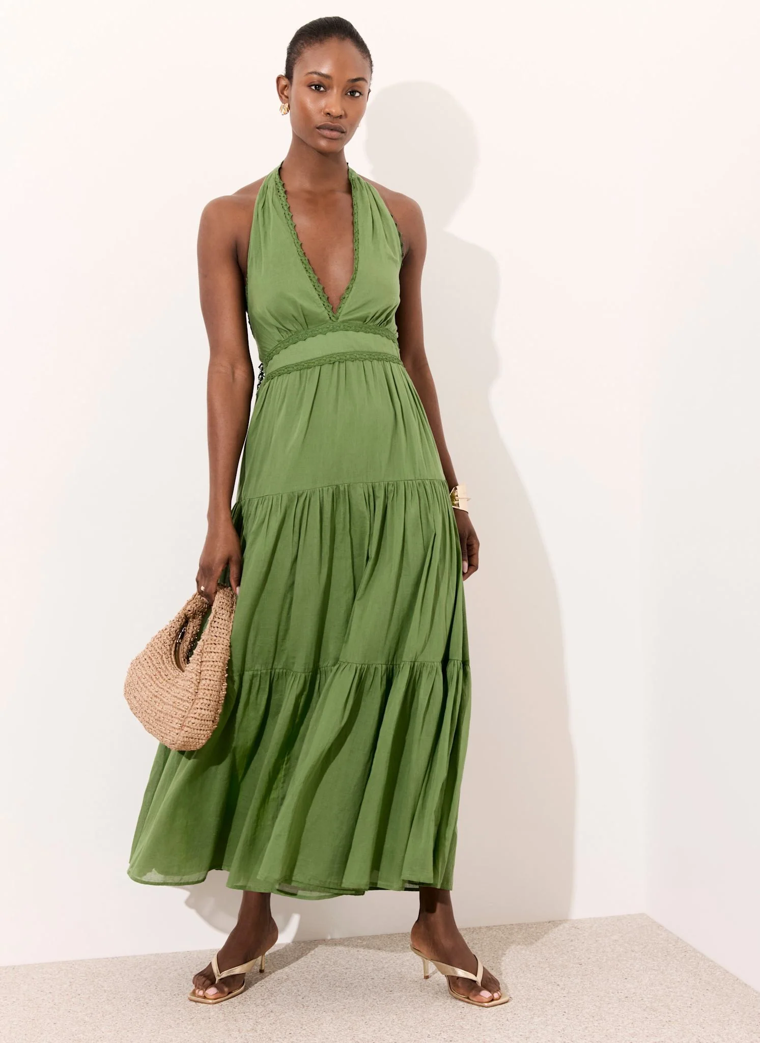 Green Cotton Halter Maxi Dress - Image 5
