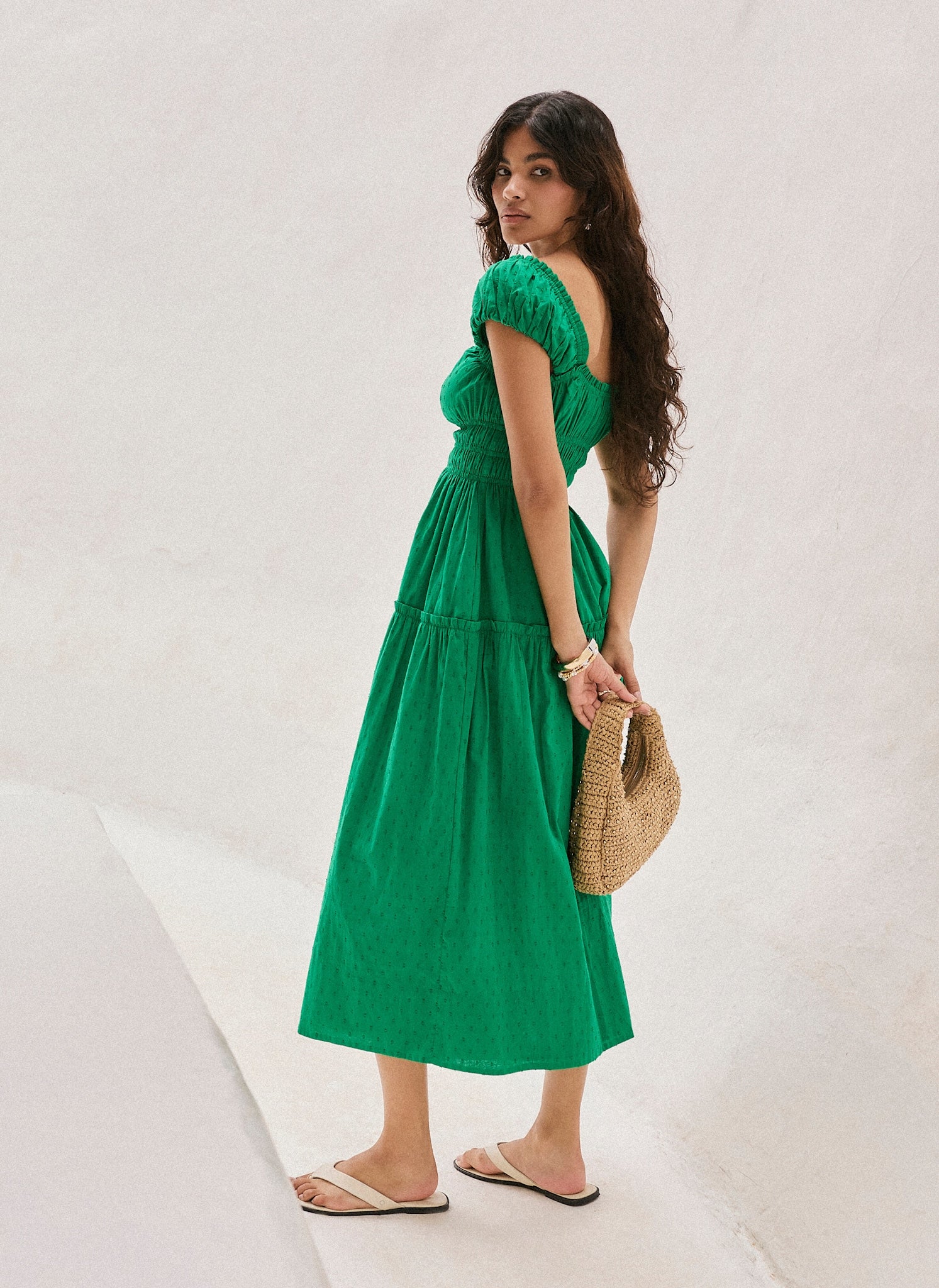 Green Cotton Midi Dress - Image 6