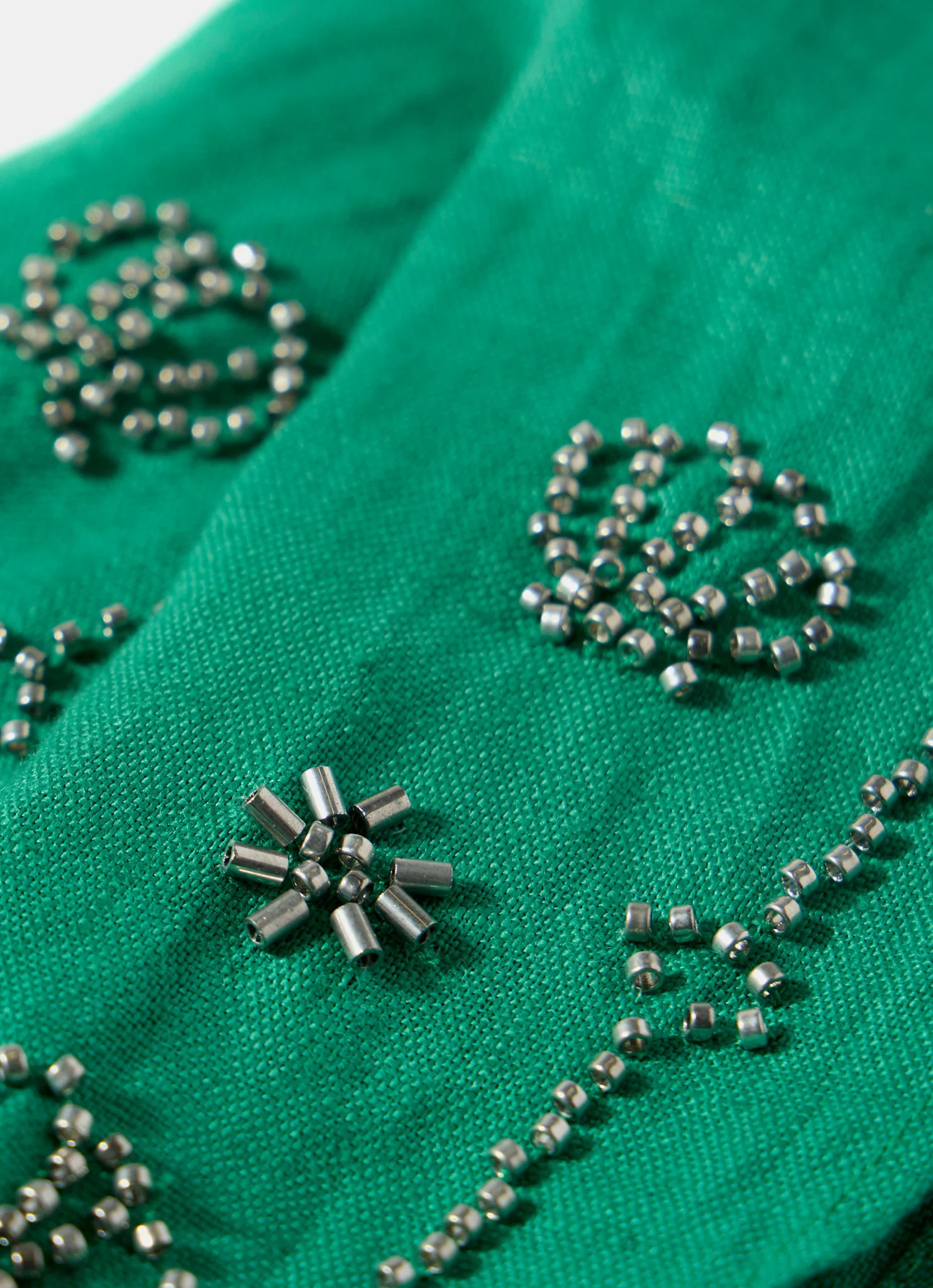 Green Linen Embellished Neck Scarf - Image 6