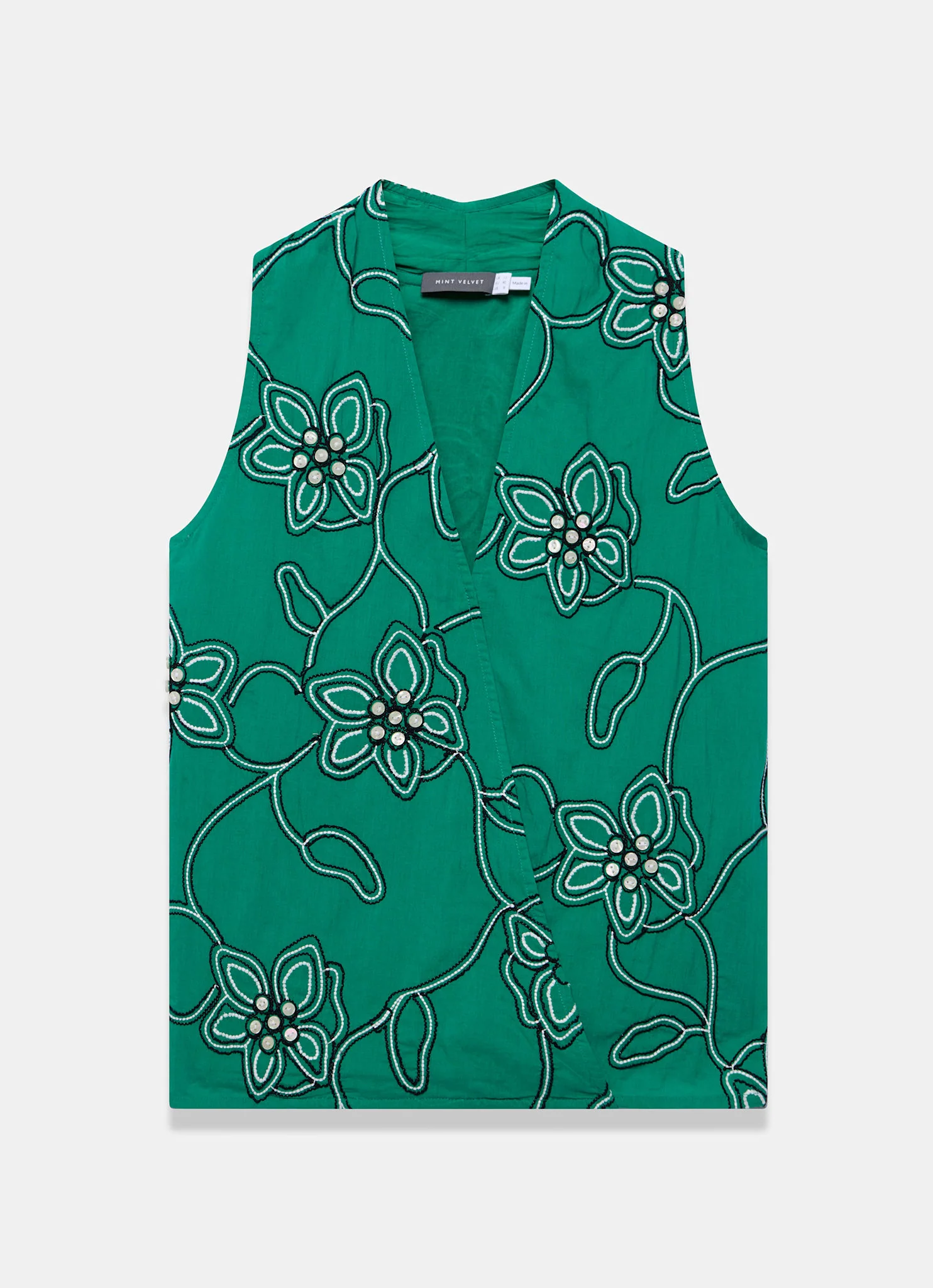 Green Cotton Floral Embroidered Halter Top - Image 6