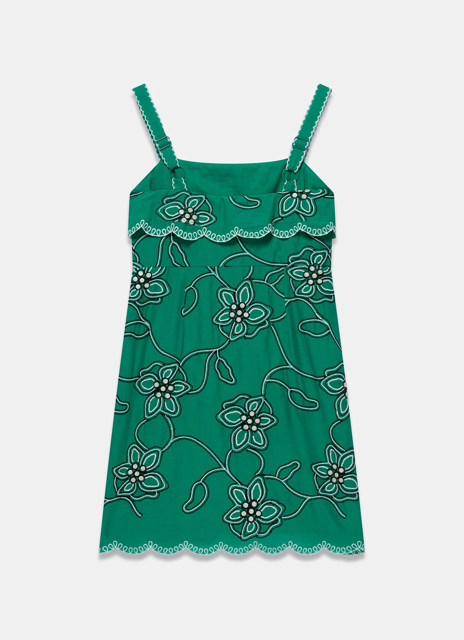 Green Cotton Floral Embroidered Mini Dress - Image 7