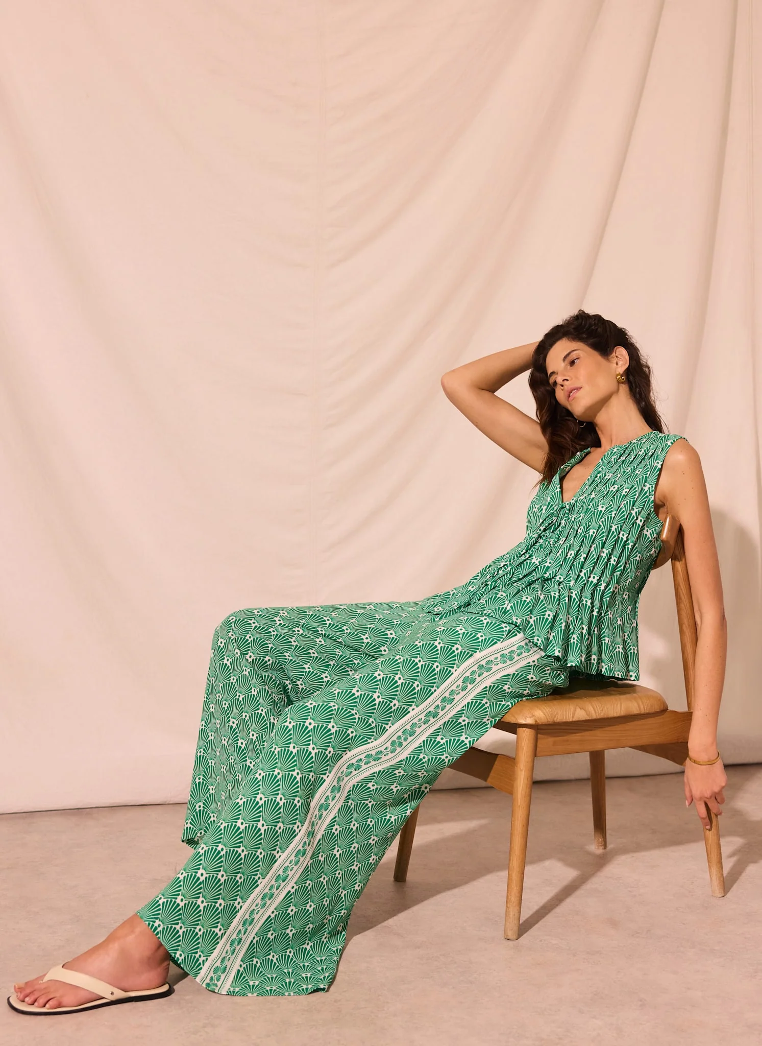 Green Shell Print Wide Leg Trousers - Image 2