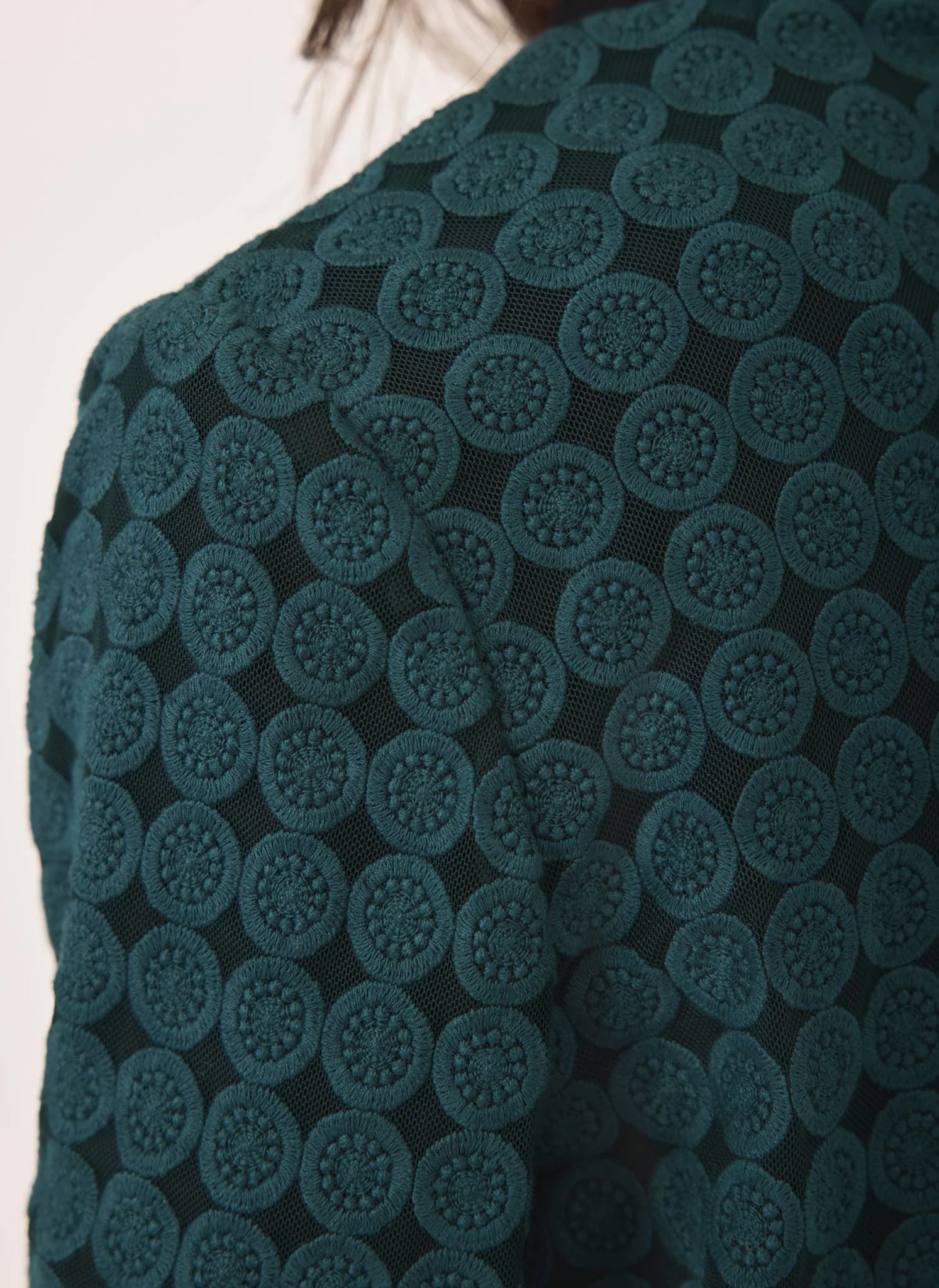 Teal Geometric Lace Bomber Jacket - Image 4