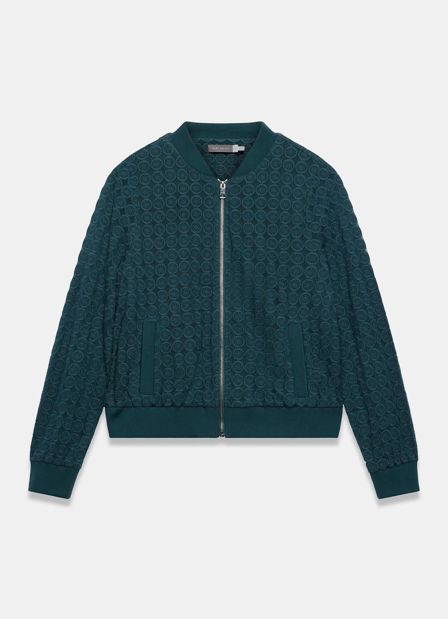 Teal Geometric Lace Bomber Jacket - Image 6