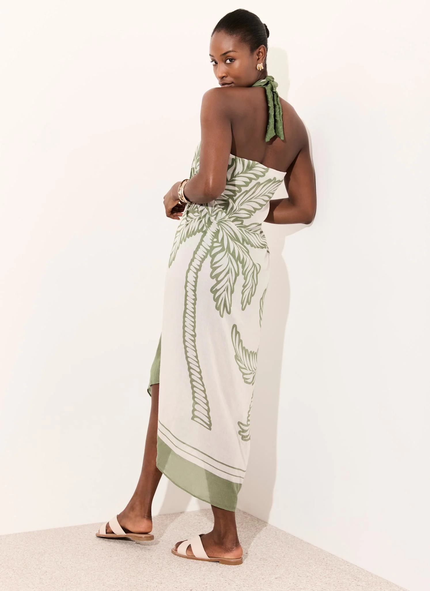 Green Palm Print Sarong - Image 3