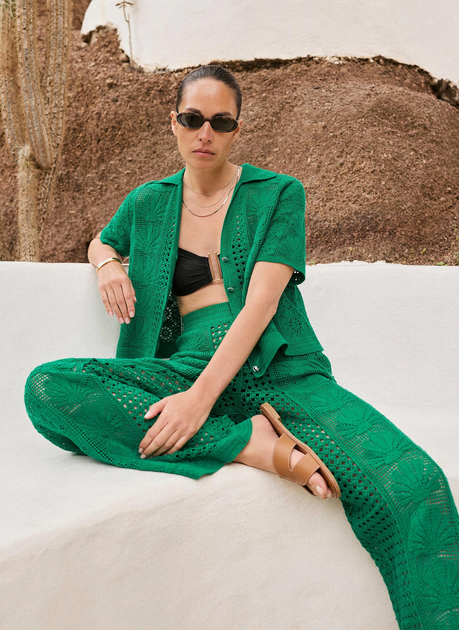 Green Crochet Shell Trousers - Image 2