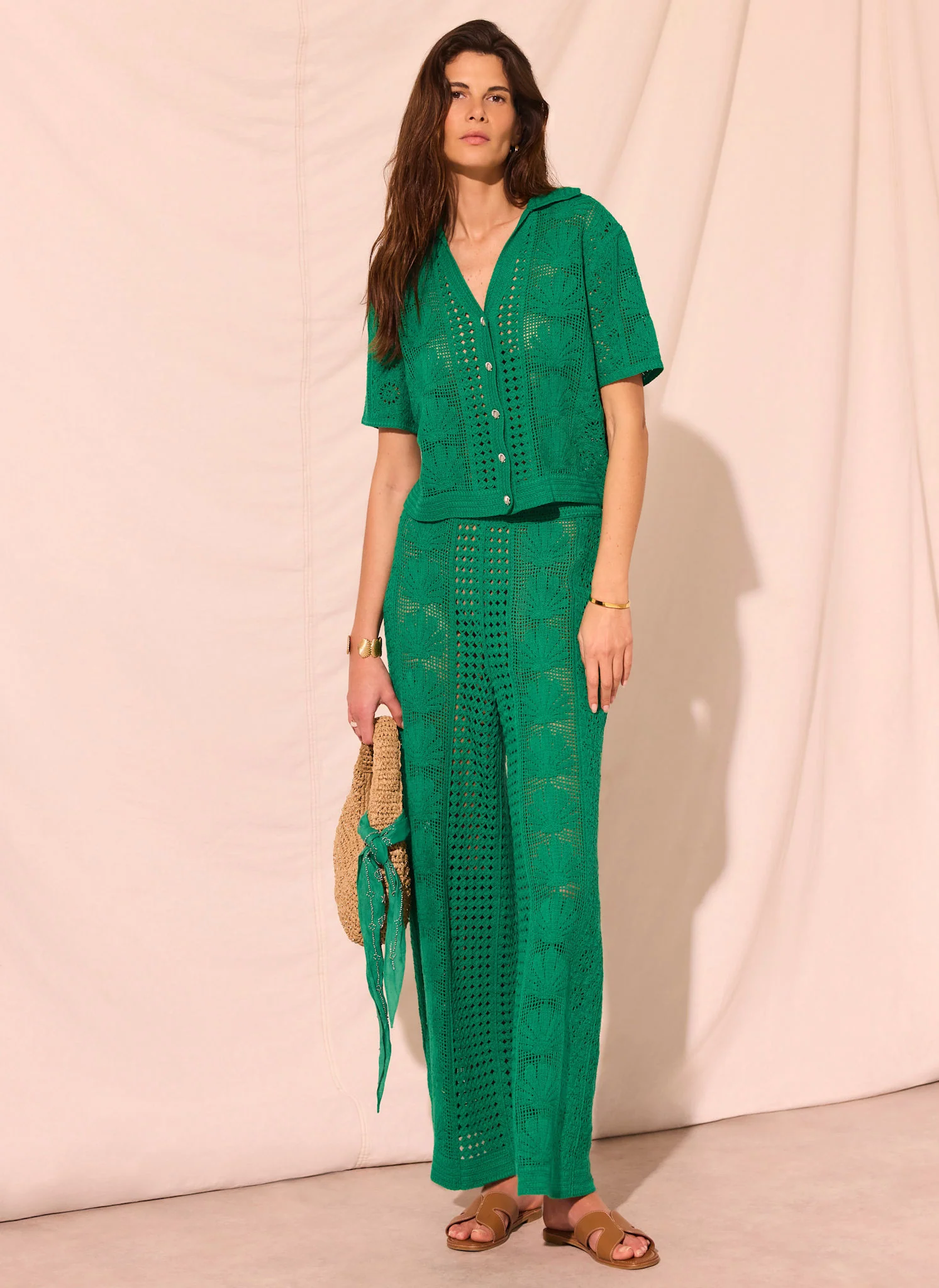 Green Crochet Shell Trousers - Image 4