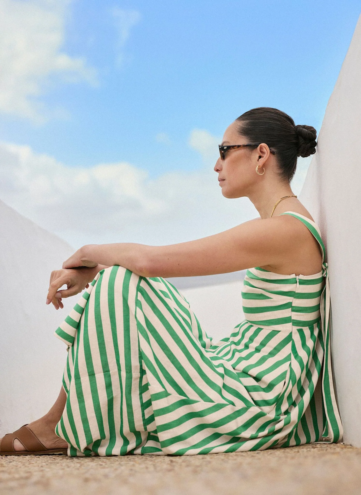 Green Striped Midi Dress - Image 5