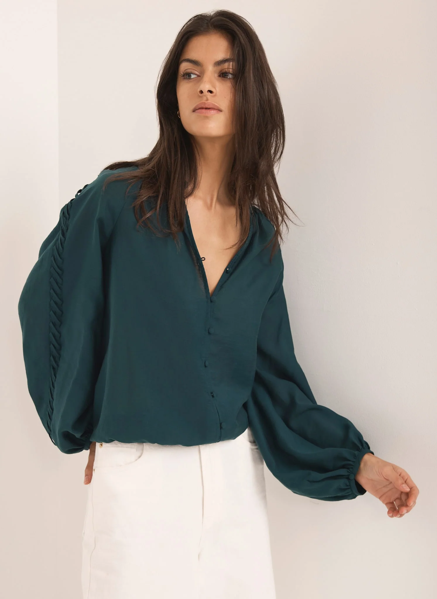 Teal Whipstitch Detail Blouse - Image 2