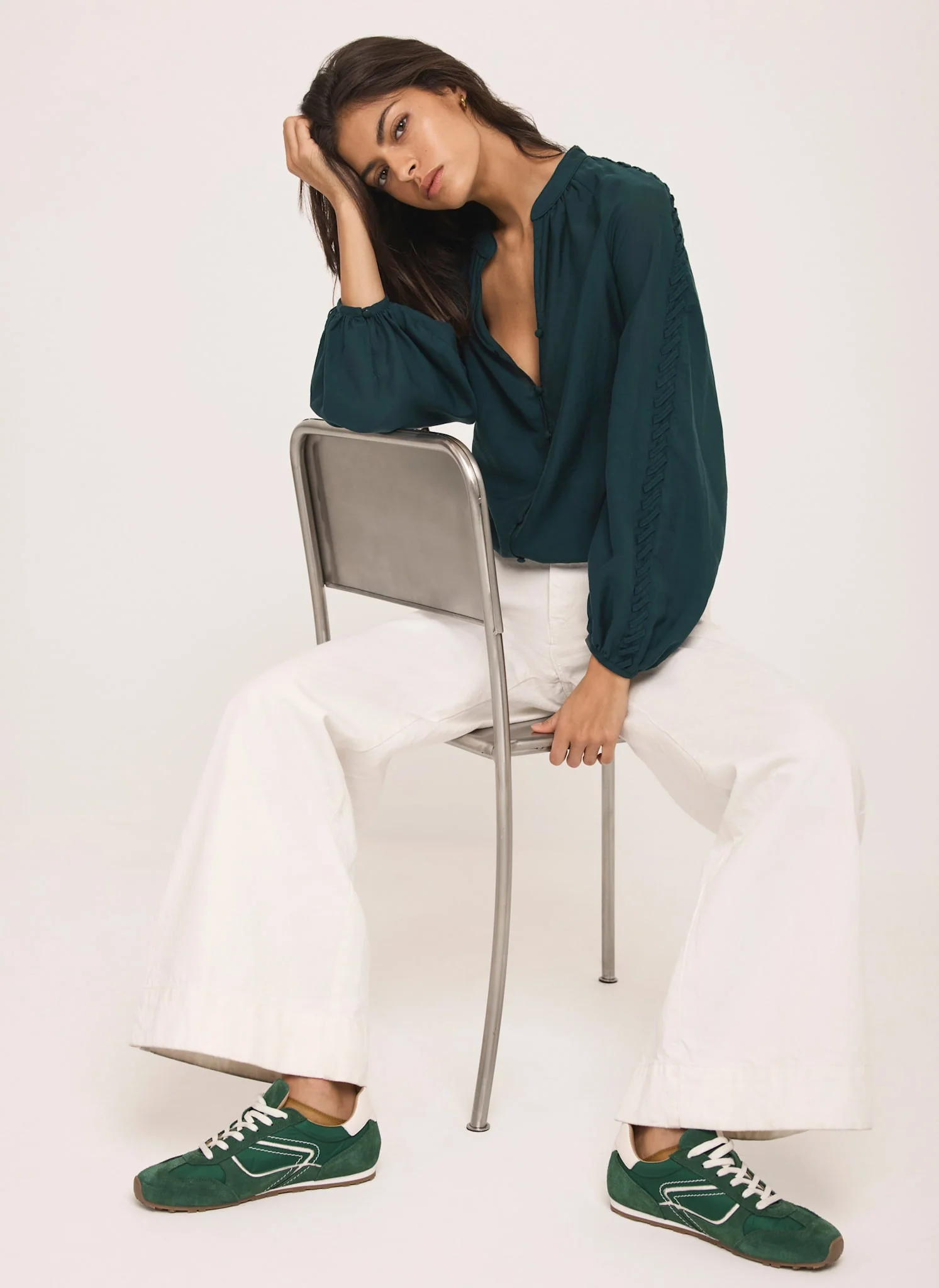Teal Whipstitch Detail Blouse - Image 3